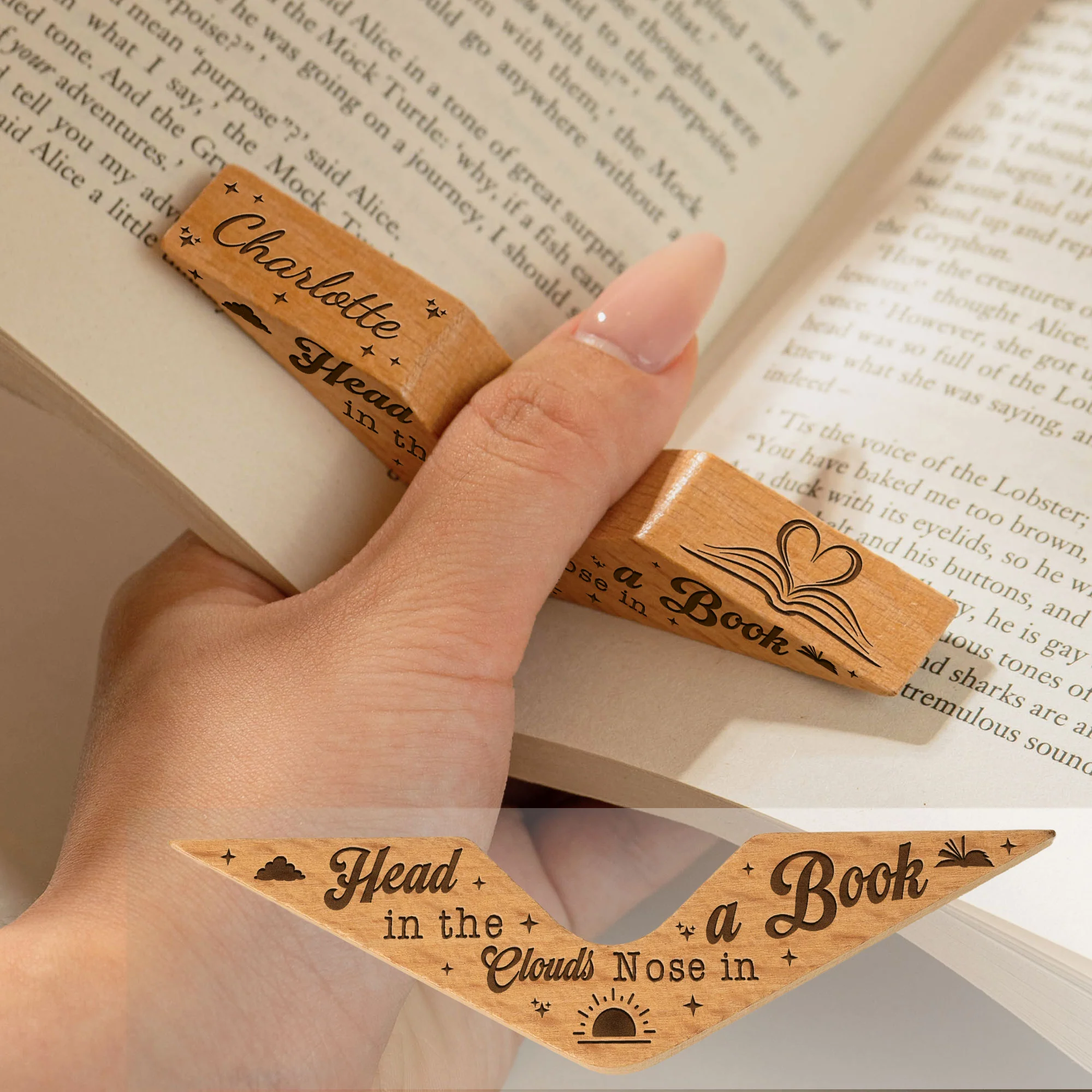 Head In The Clouds, Nose In A Book, Book Lover - Personalized Book Page Holder - Image 2