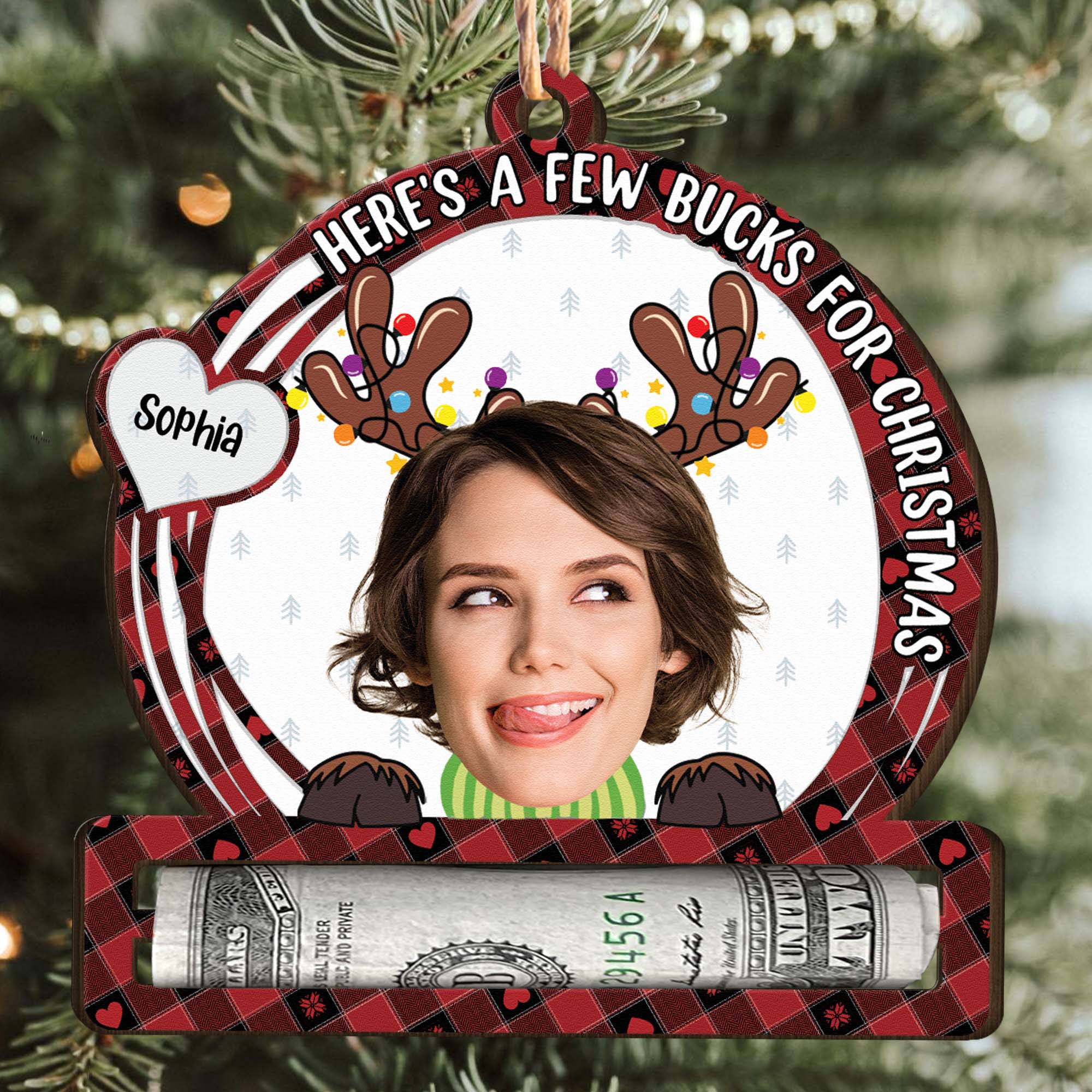 Here's A Few Bucks For Christmas - Personalized Wooden Photo Ornament - Image 2