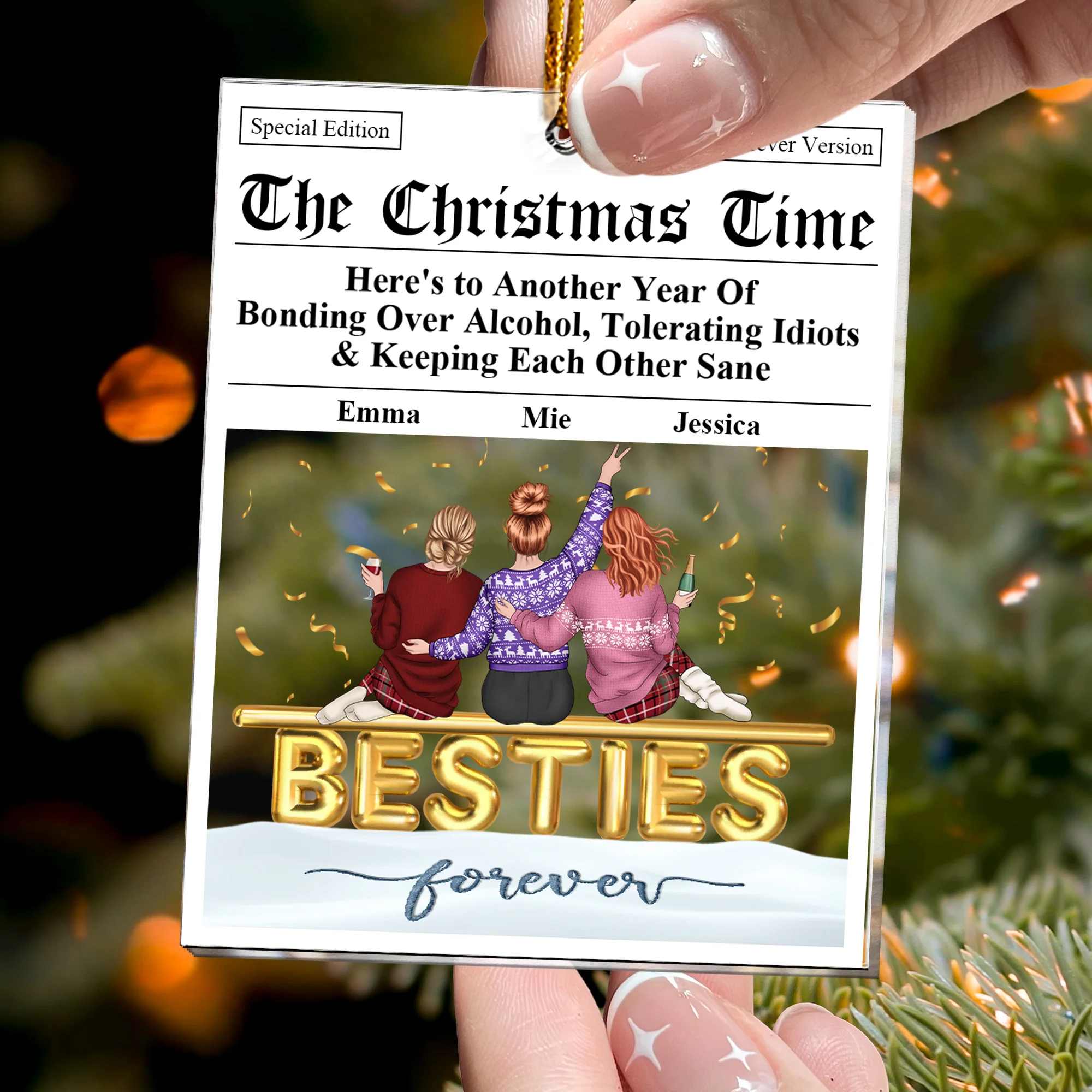 Here's To Another Year Of Bonding Over Alcohol Breaking News - Personalized Acrylic Ornament - Image 2