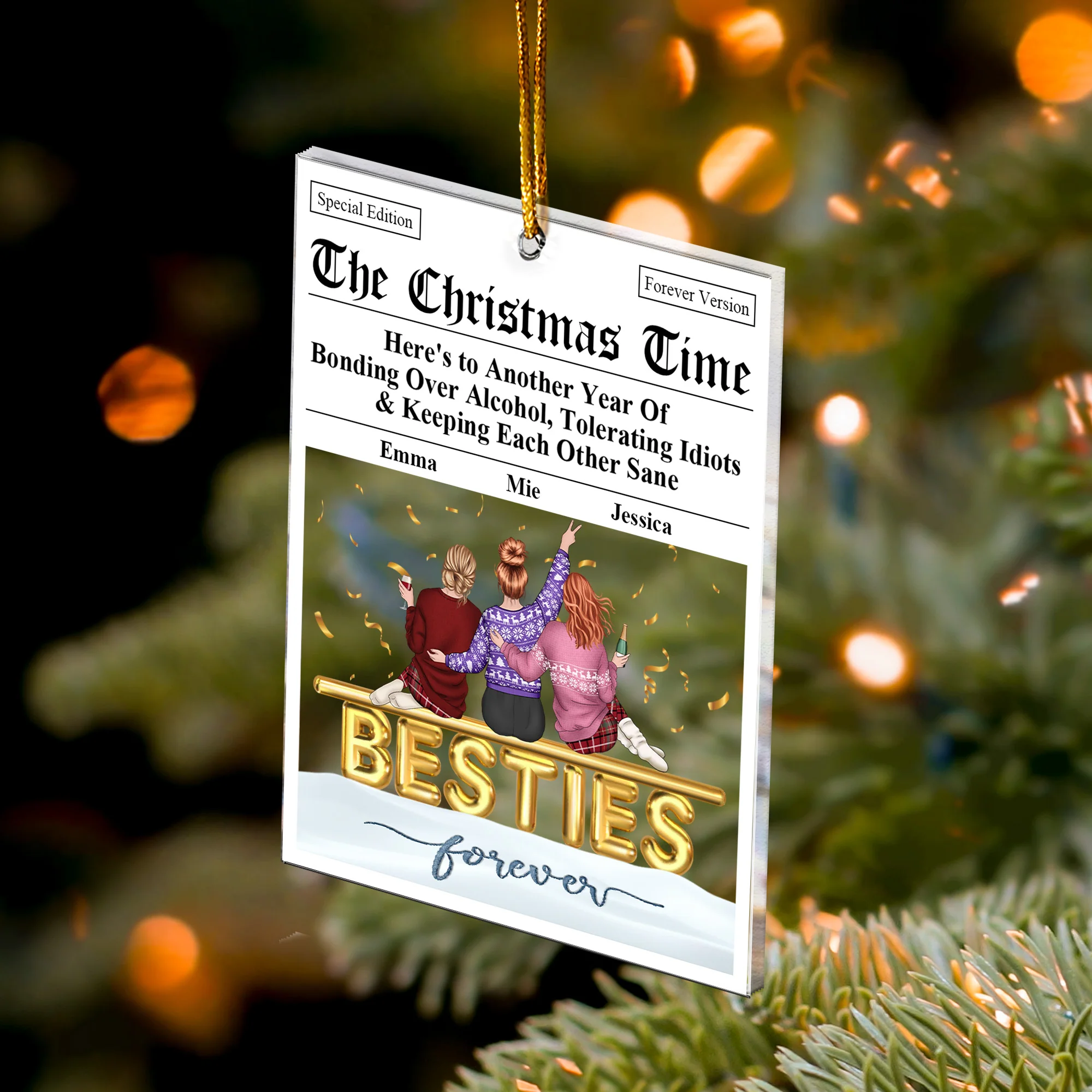 Here's To Another Year Of Bonding Over Alcohol Breaking News - Personalized Acrylic Ornament - Image 3