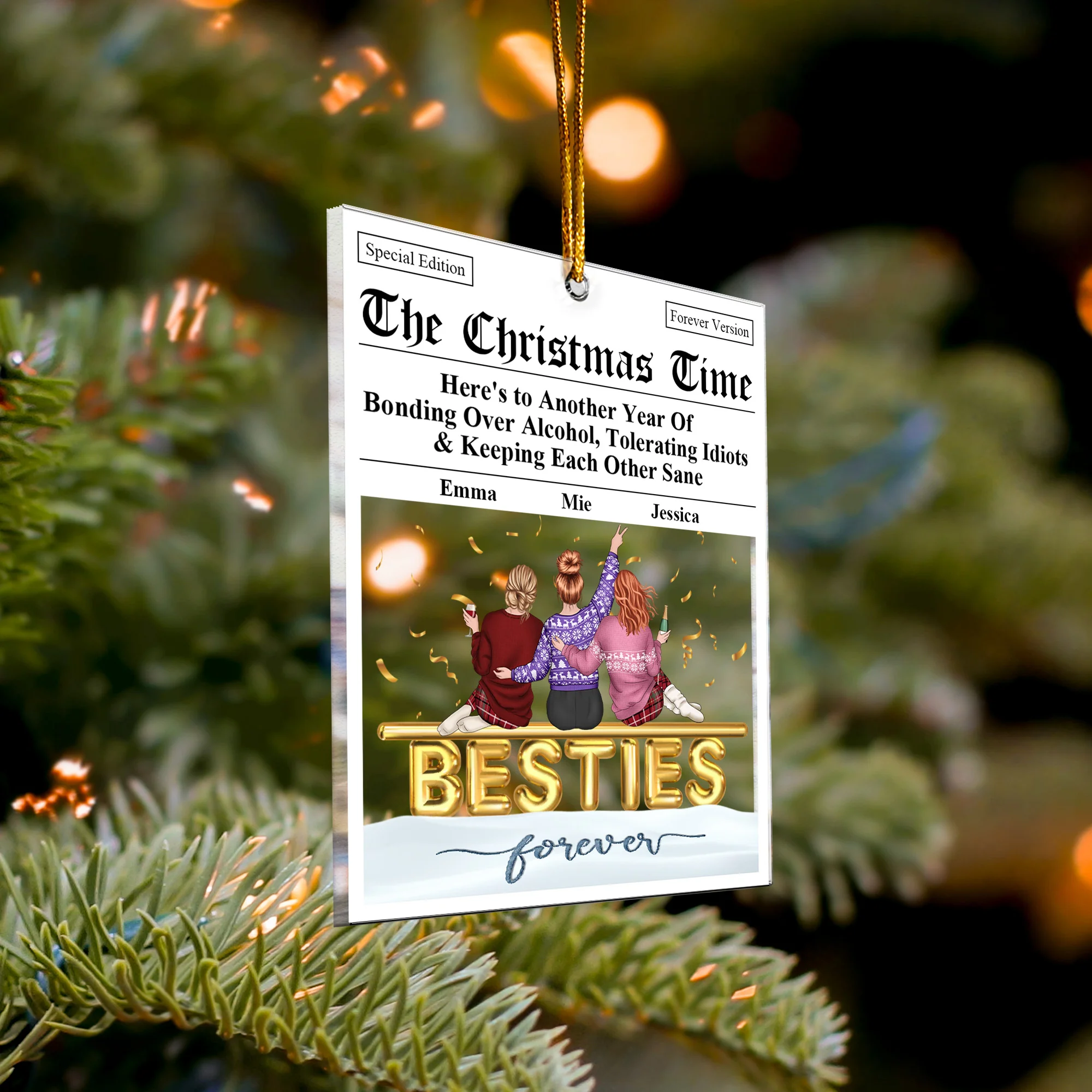 Here's To Another Year Of Bonding Over Alcohol Breaking News - Personalized Acrylic Ornament - Image 4