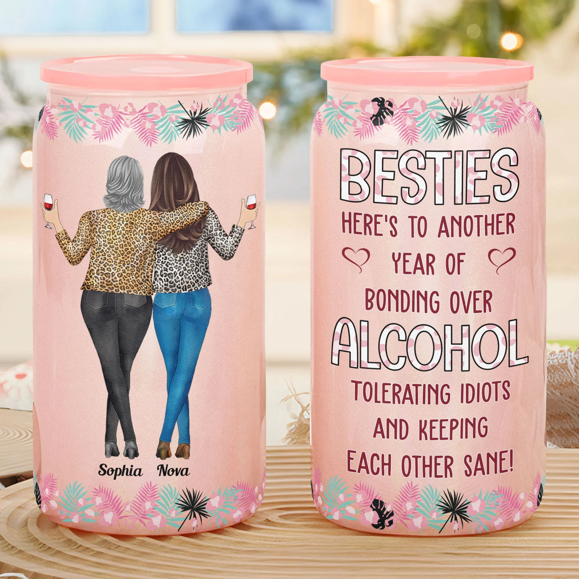 Here's To Another Year Of Bonding Over Alcohol - Personalized Shimmer Glass Can - Image 2