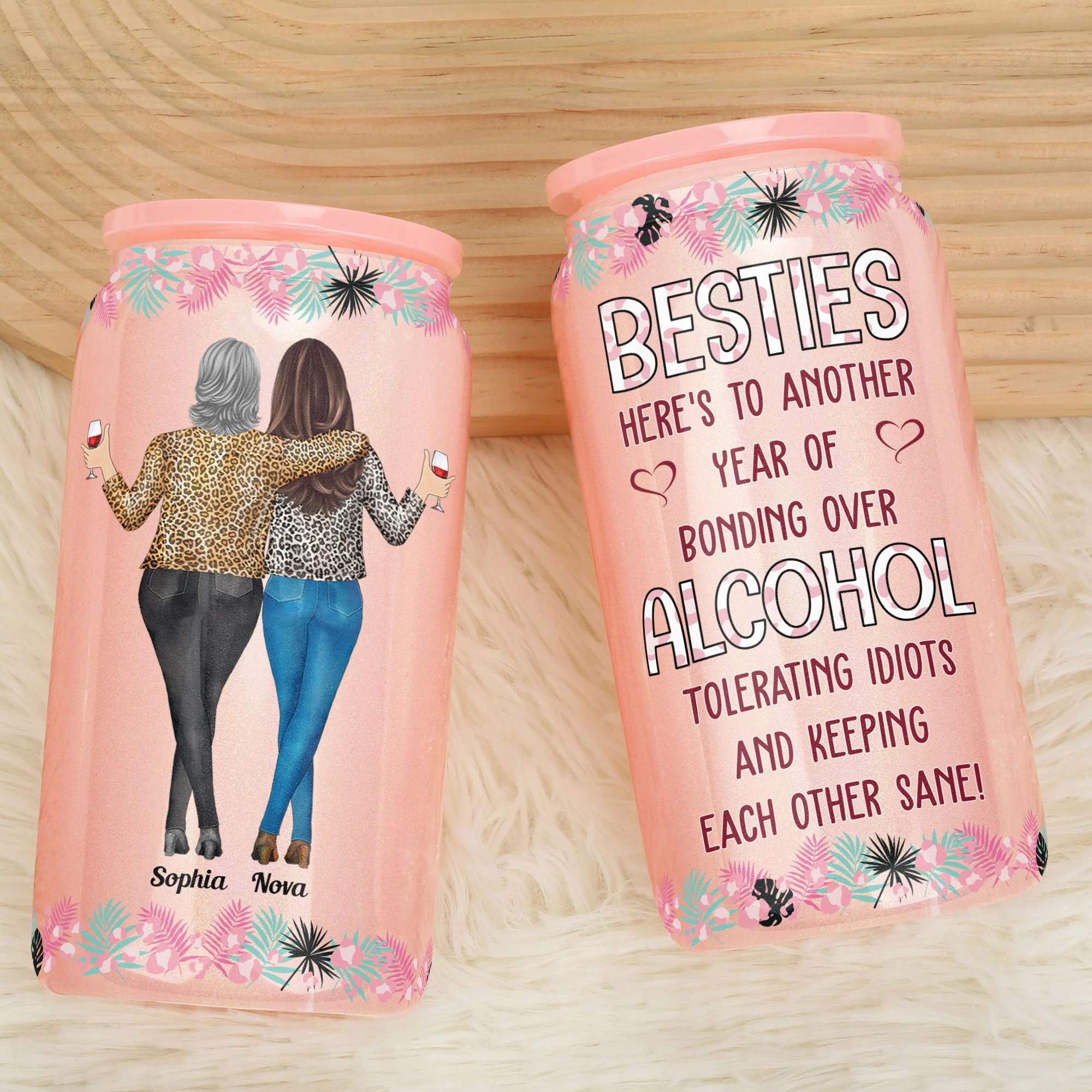 Here's To Another Year Of Bonding Over Alcohol - Personalized Shimmer Glass Can - Image 4
