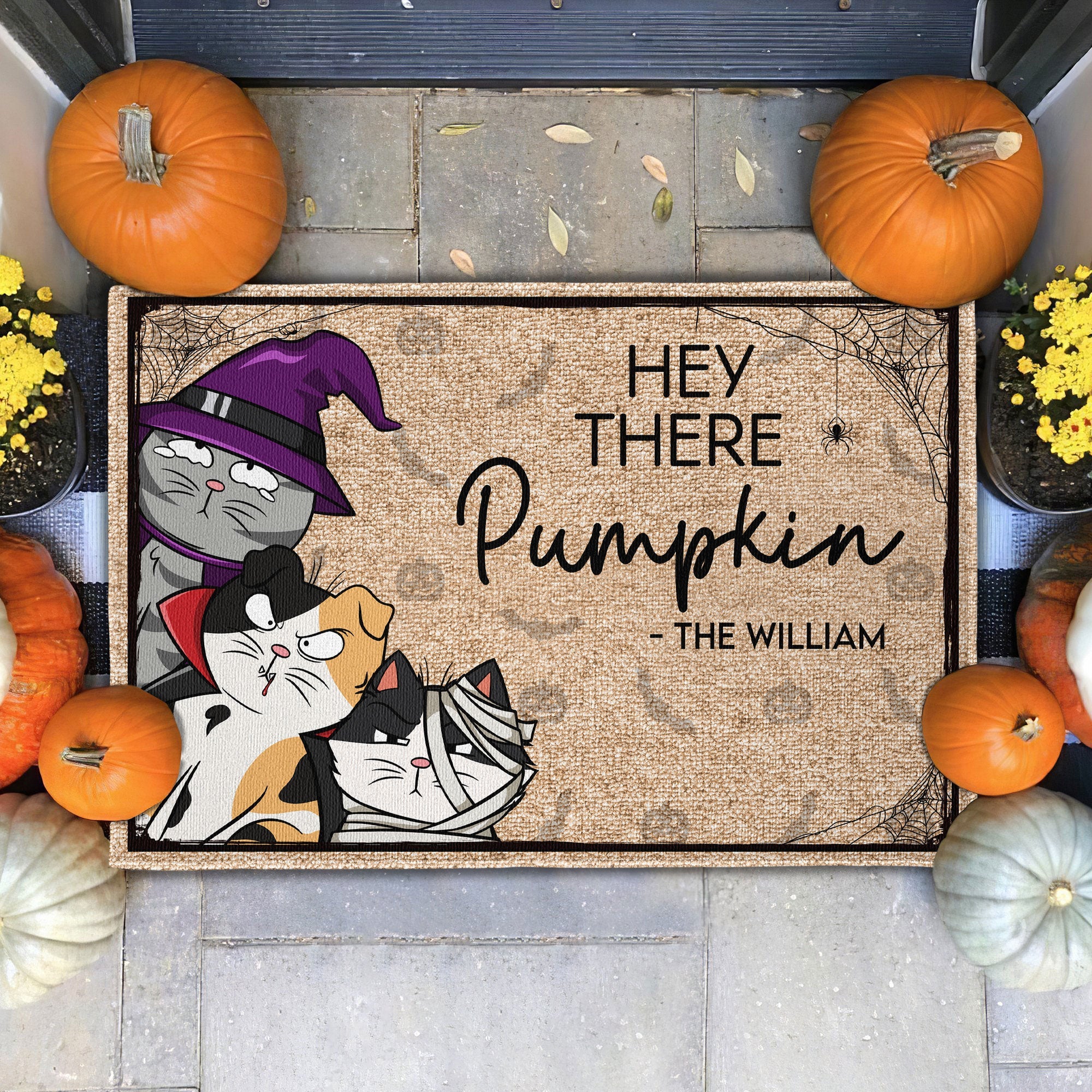 Hey There Pumpkin - Cat Version - Personalized Doormat - Image 2