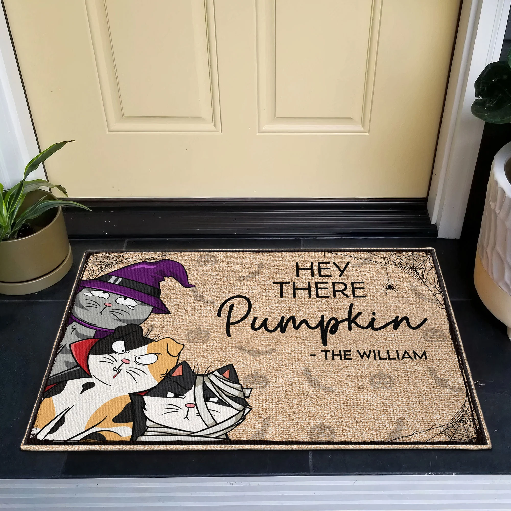 Hey There Pumpkin - Cat Version - Personalized Doormat - Image 4