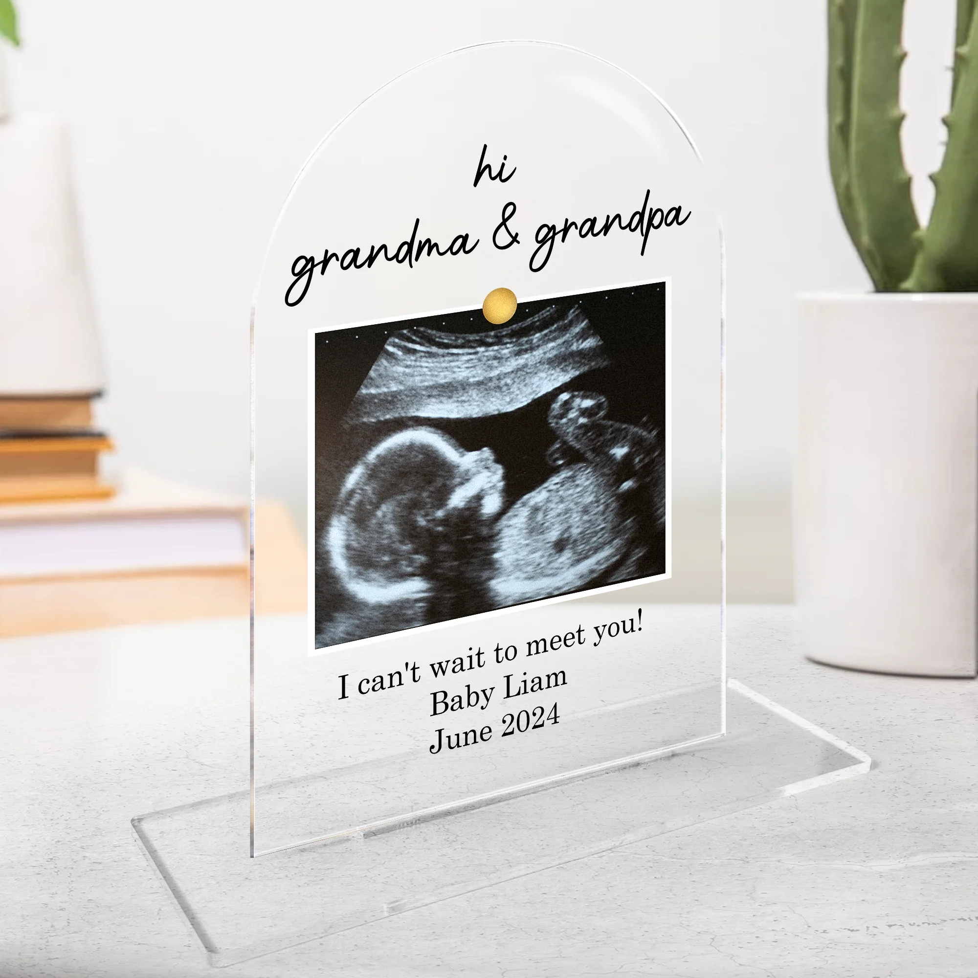Hi Grandma And Grandpa I Can't Wait To Meet You - Personalized Acrylic Photo Plaque - Image 2