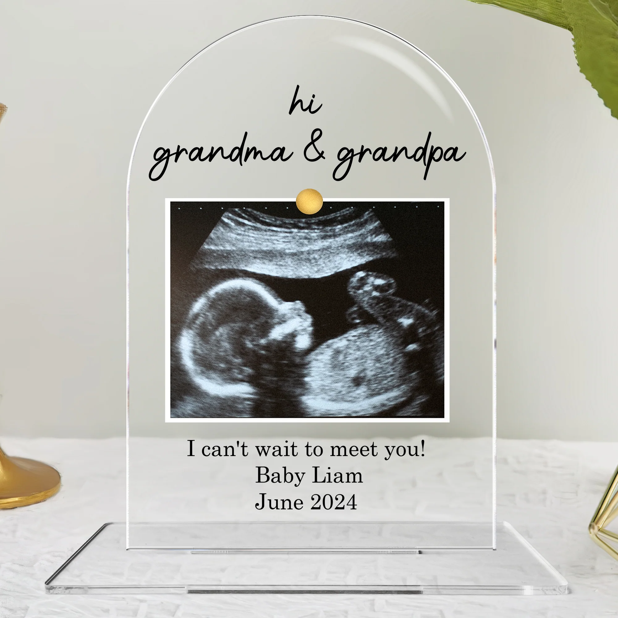 Hi Grandma And Grandpa I Can't Wait To Meet You - Personalized Acrylic Photo Plaque - Image 4