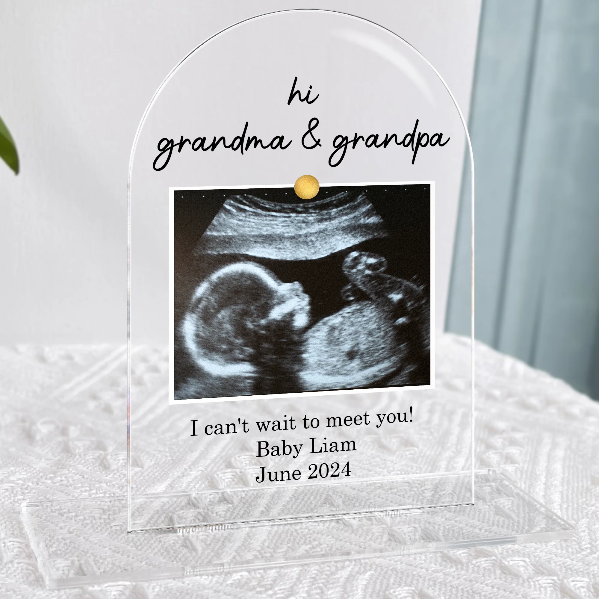 Hi Grandma And Grandpa I Can't Wait To Meet You - Personalized Acrylic Photo Plaque - Image 5