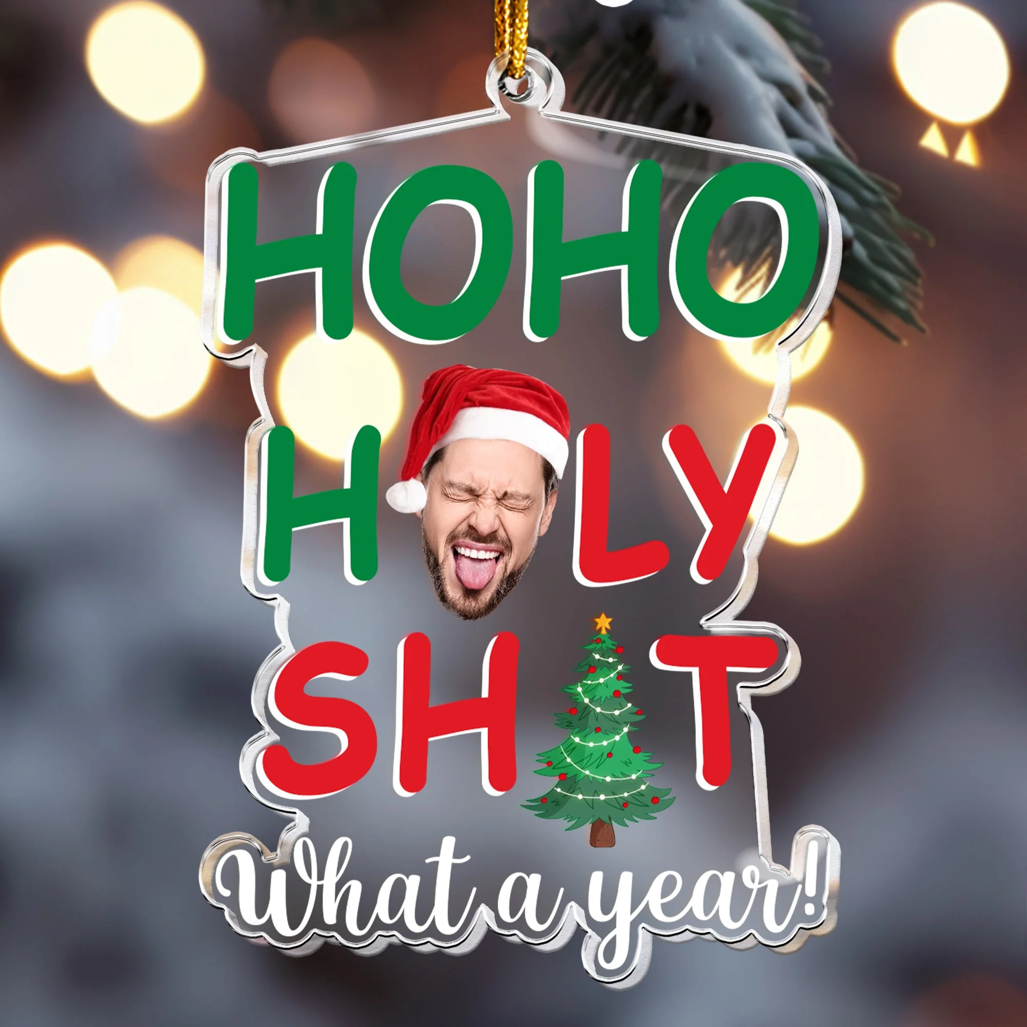 Ho Ho Holy Shit - Personalized Acrylic Photo Ornament - Image 2