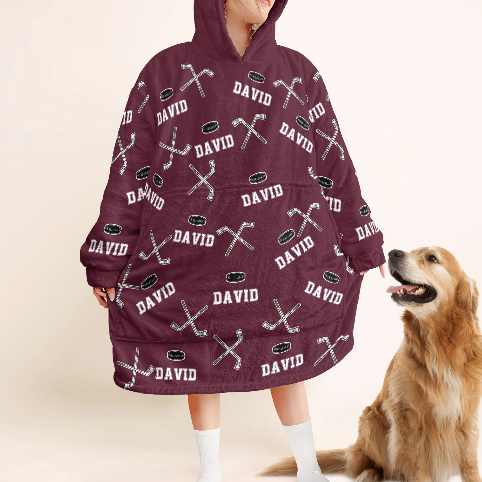 Hockey Custom Name - Personalized Oversized Blanket Hoodie - Image 2