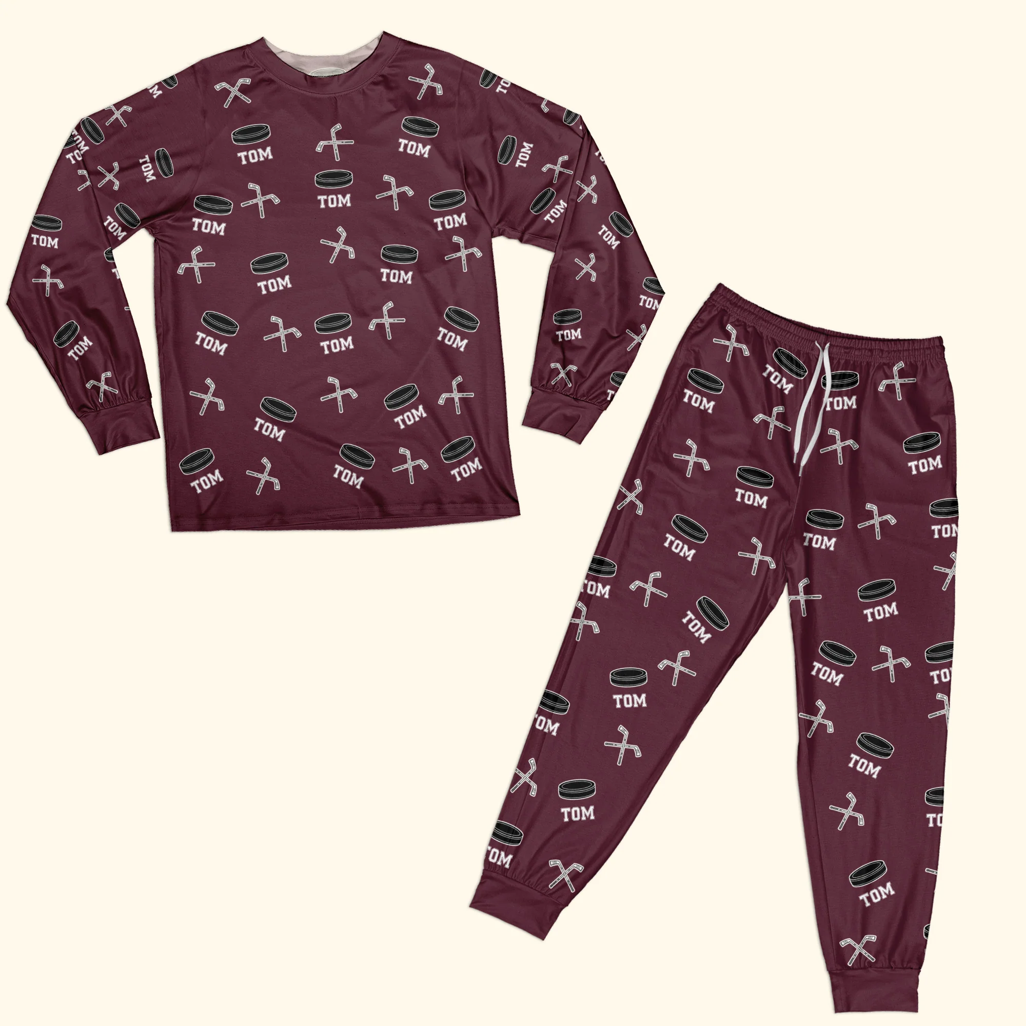 Hockey Custom Name - Personalized Pajama Set - Image 4
