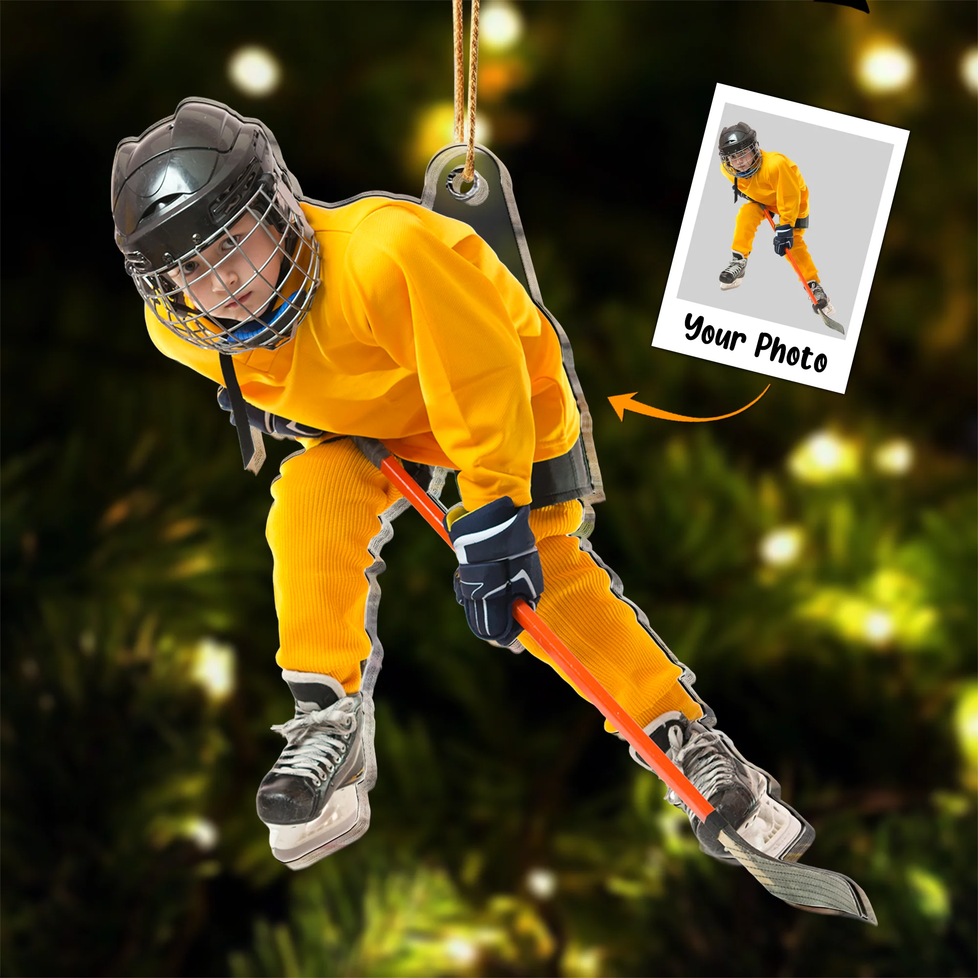 Hockey Players Gift for Son, Grandson - Personalized Acrylic Photo Ornament - Image 4