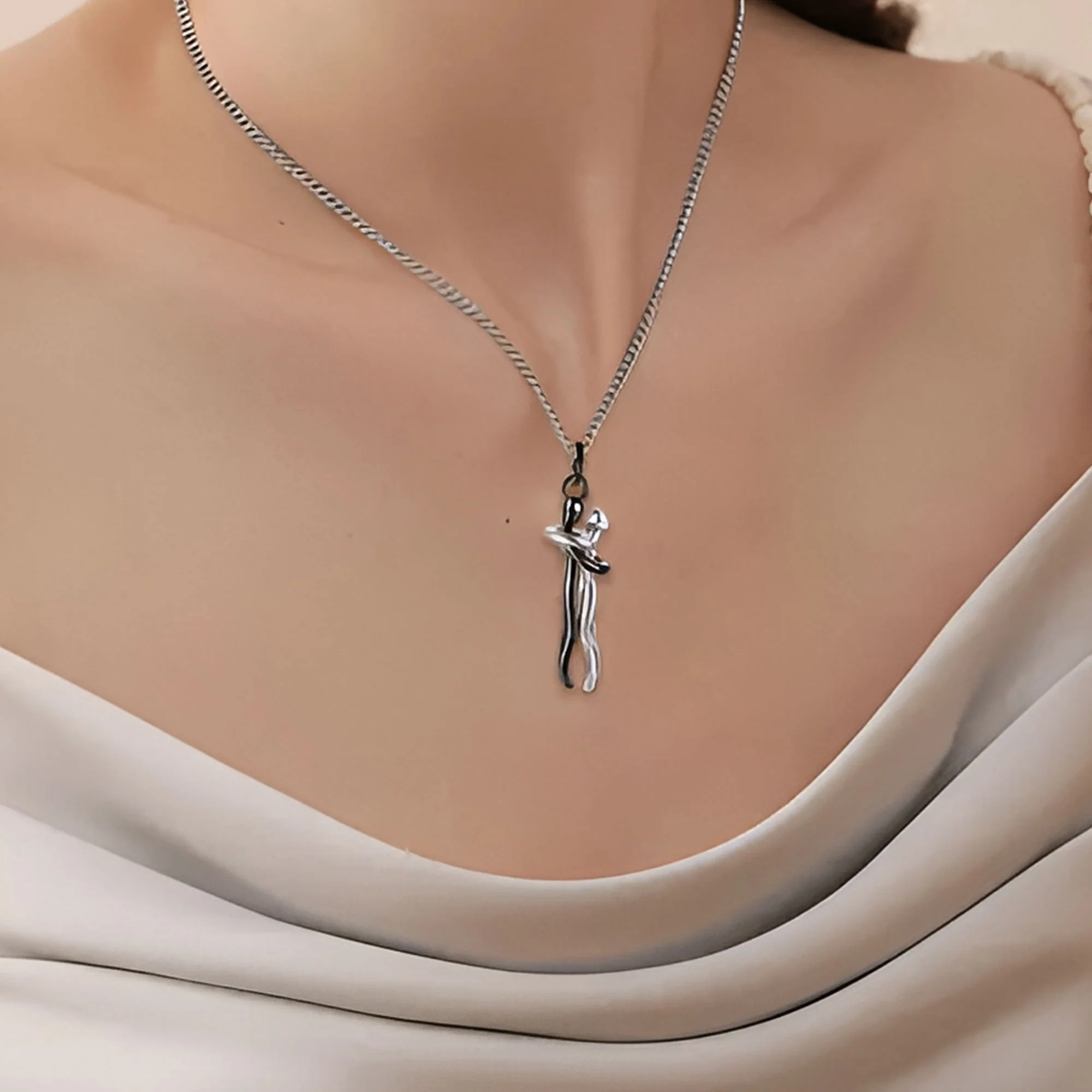 Hold This Close To Feel My Love Ver 2 - Personalized Couple Embrace Pendant Necklaces - Image 3