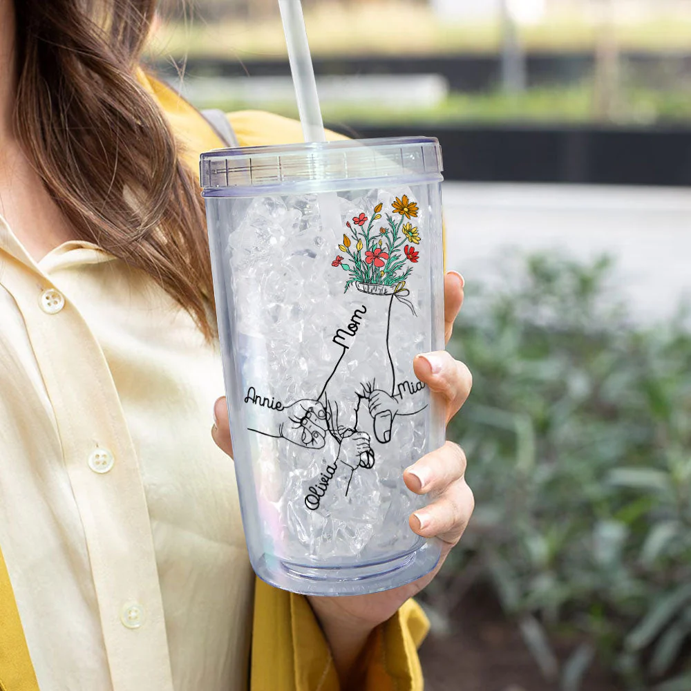 Holding Mom's Hand Wild Floral - Personalized Acrylic Tumbler With Straw - Image 5