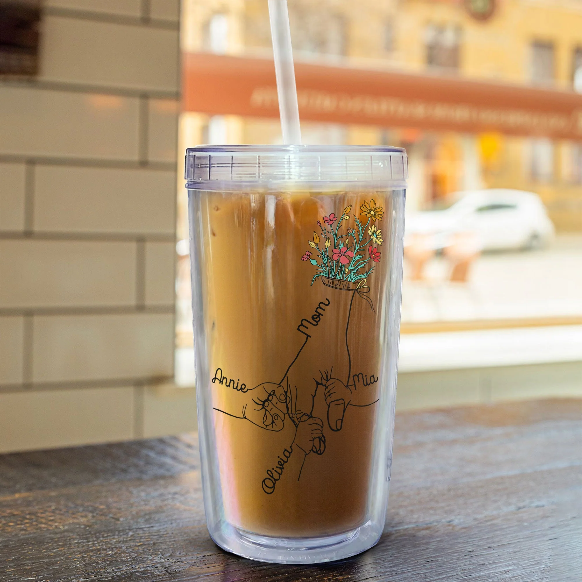 Holding Mom's Hand Wild Floral - Personalized Acrylic Tumbler With Straw - Image 6