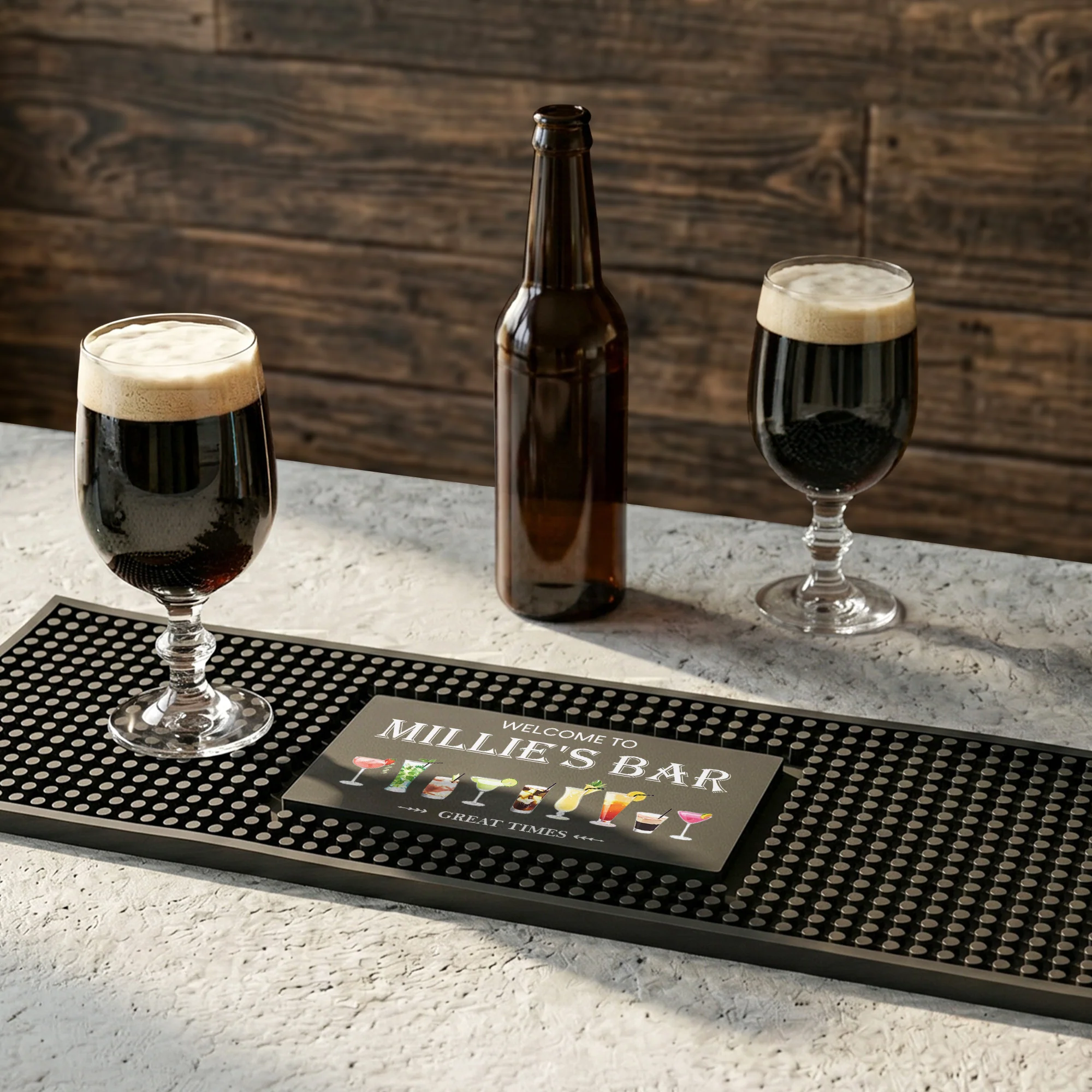 Home Bar Pub Accessories Art,Rubber Bartender Mat - Personalized Bar Mat - Image 3
