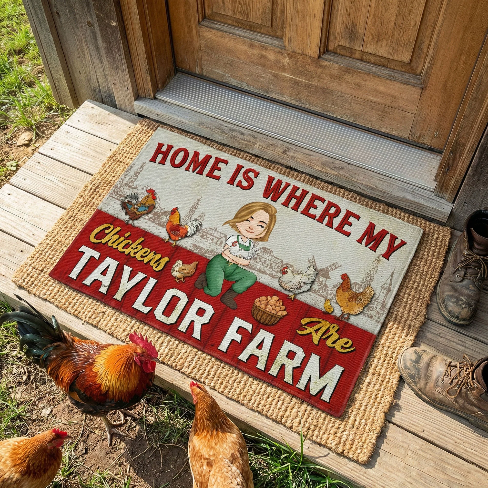 Home Is Where My Chickens Are - Personalized Doormat - Image 3