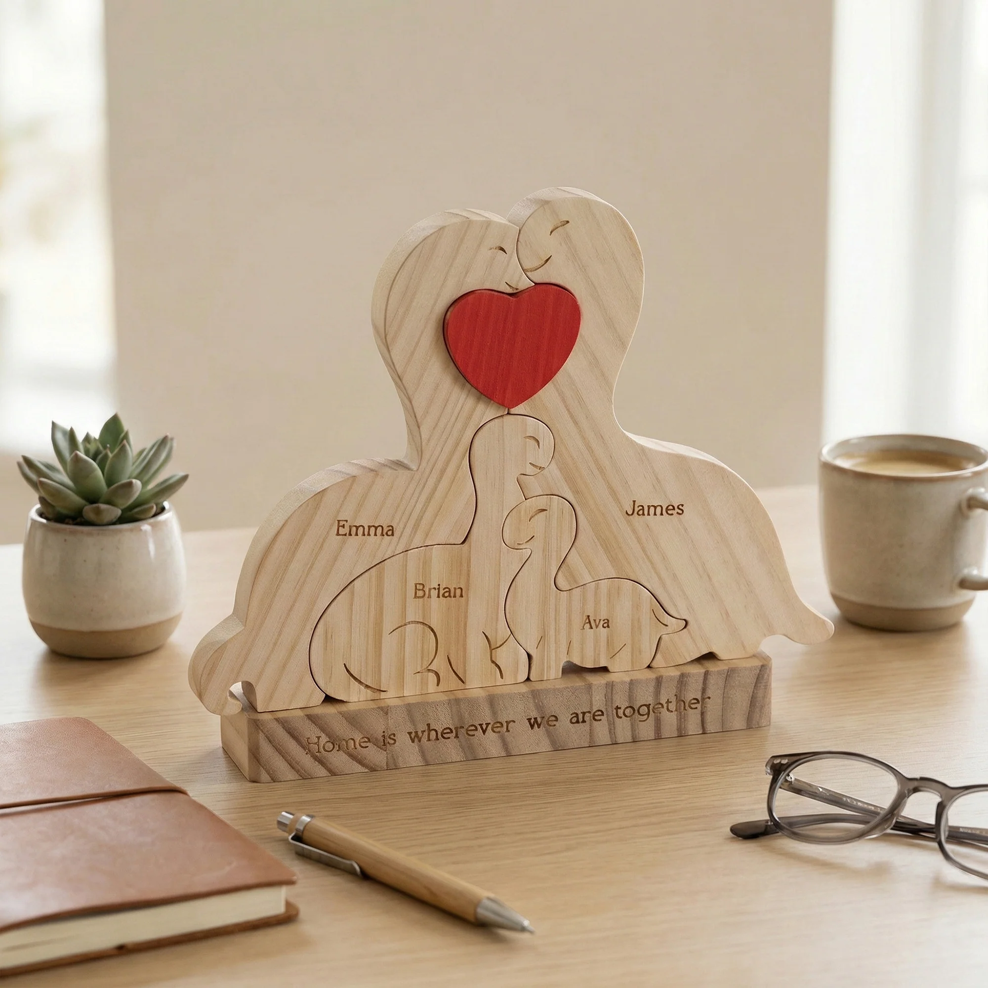 Home Is Where We Are Together Dinosaur Family Puzzle - Personalized Wooden Family Puzzle - Image 3