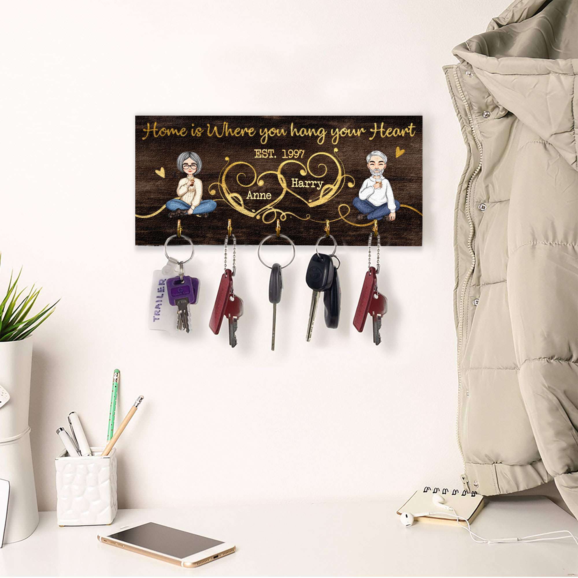 Home Is Where You Hang Your Heart - Personalized Key Hanger - Anniversary, Christmas, New Year, Wedding, New Home Gift For Couples, Husband, Wife, Lover, Boyfriend, Girlfriend - Image 5