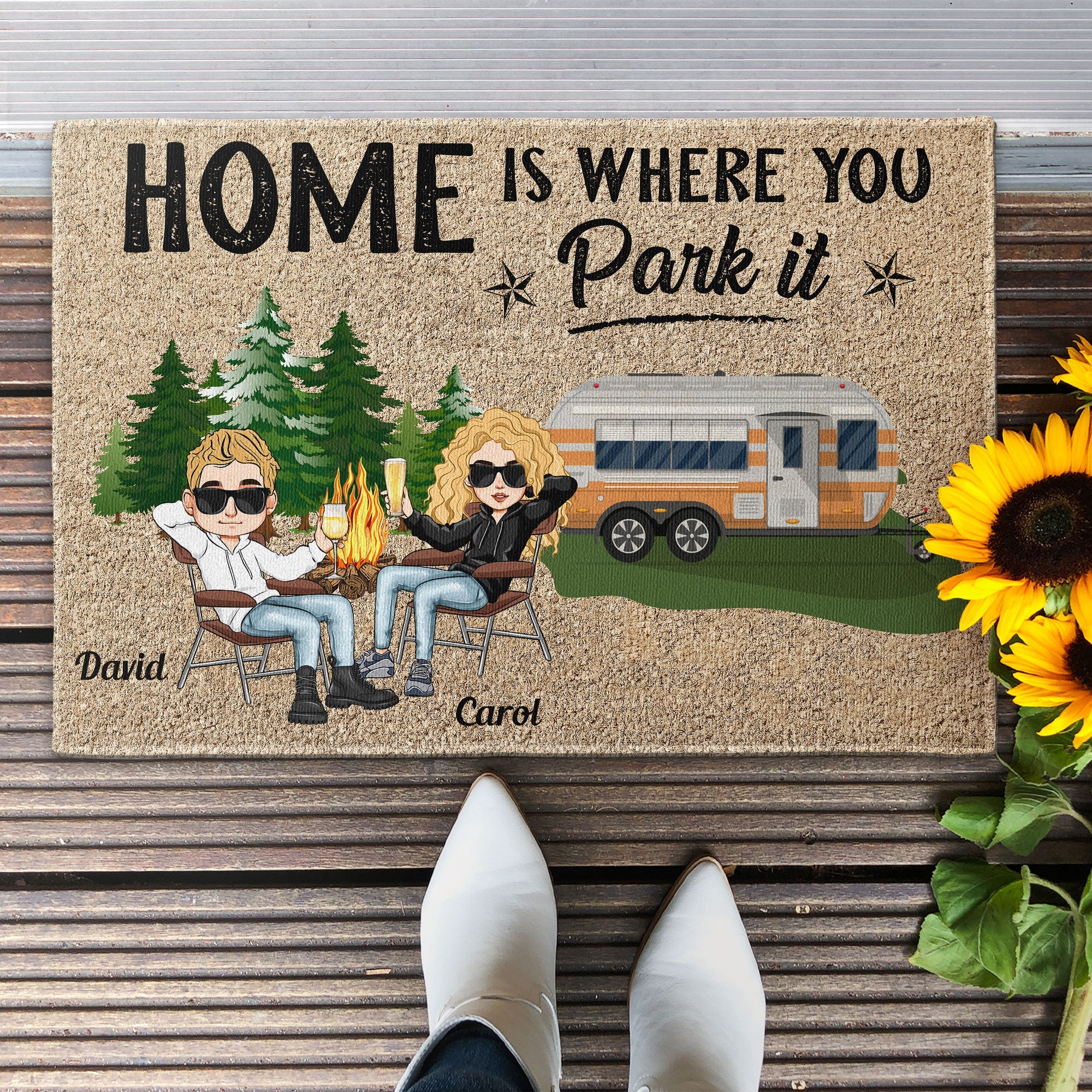 Home Is Where You Park It - Personalized Doormat - Birthday Gift For Hikers, Campers  - Camping Dolls - Image 3