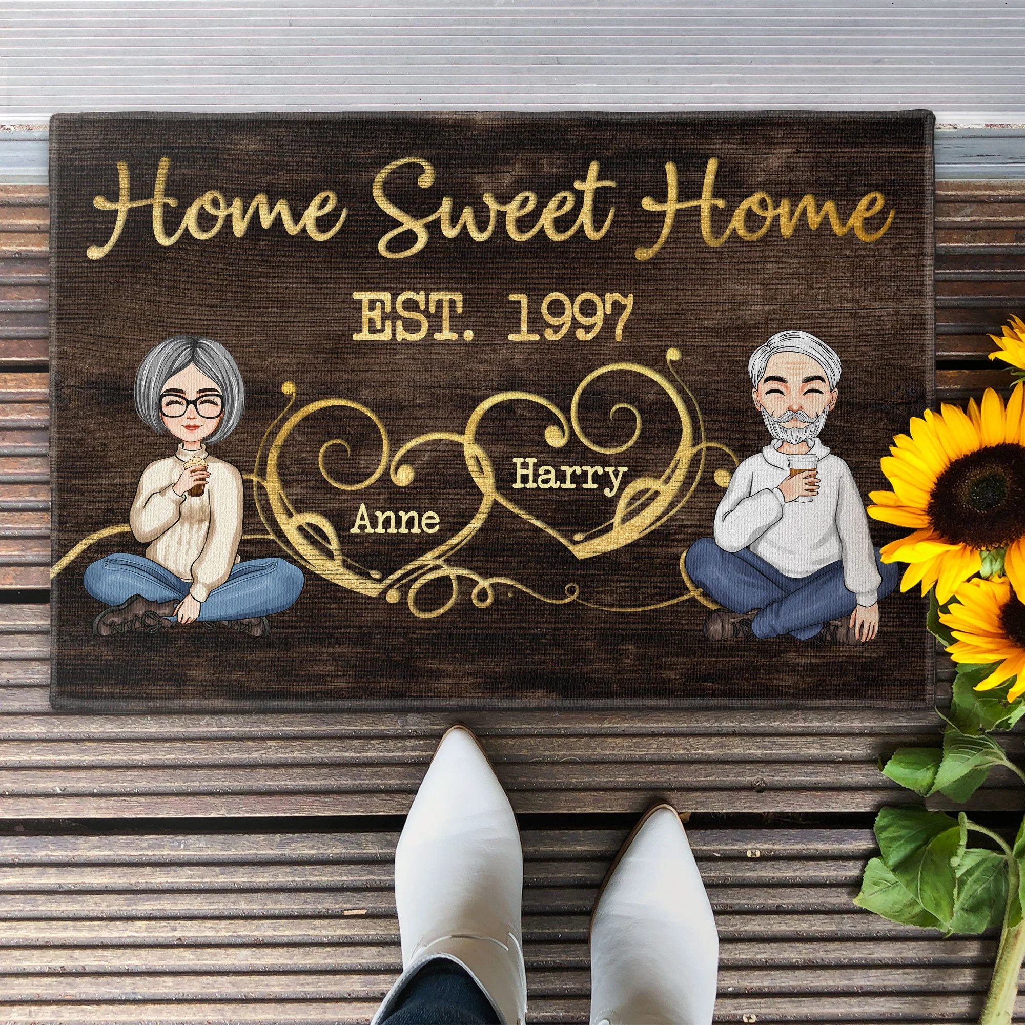 Home Sweet Home - Cartoon Couple - Personalized Doormat - Home Decor, Birthday, New Home Gift For Couple, Husband, Wife, Lover, Boyfriend, Girlfriend - Image 2