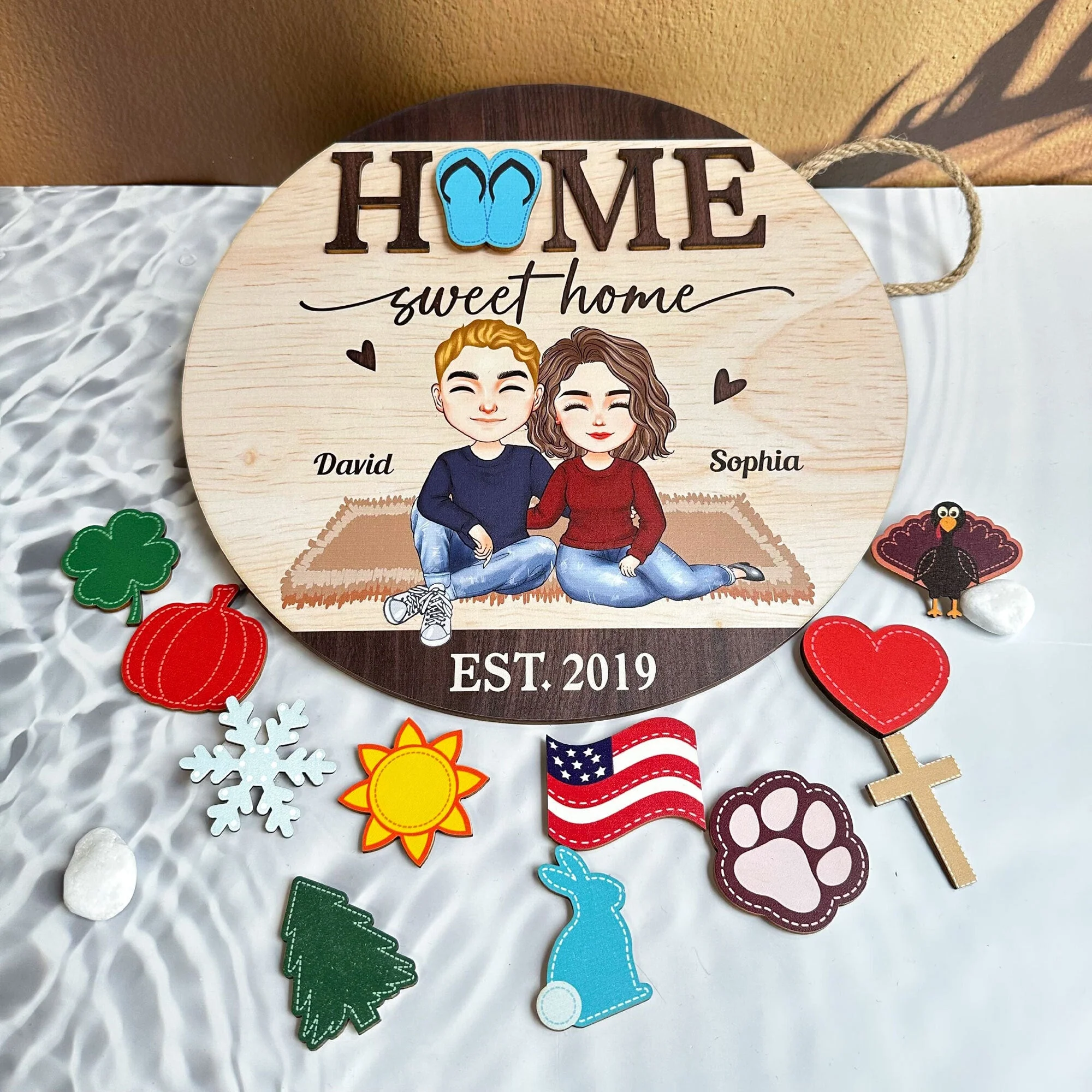 Home Sweet Home - Personalized Wood Sign With 12 Interchangeable Pieces - Image 3