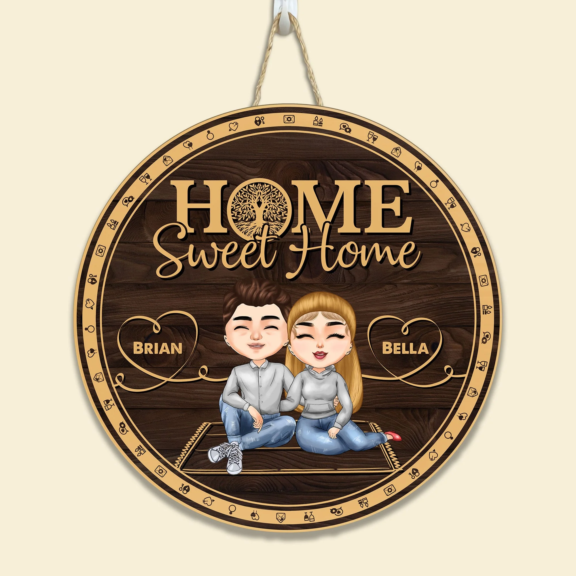 Home Sweet Home - Personalized Round Wood Sign