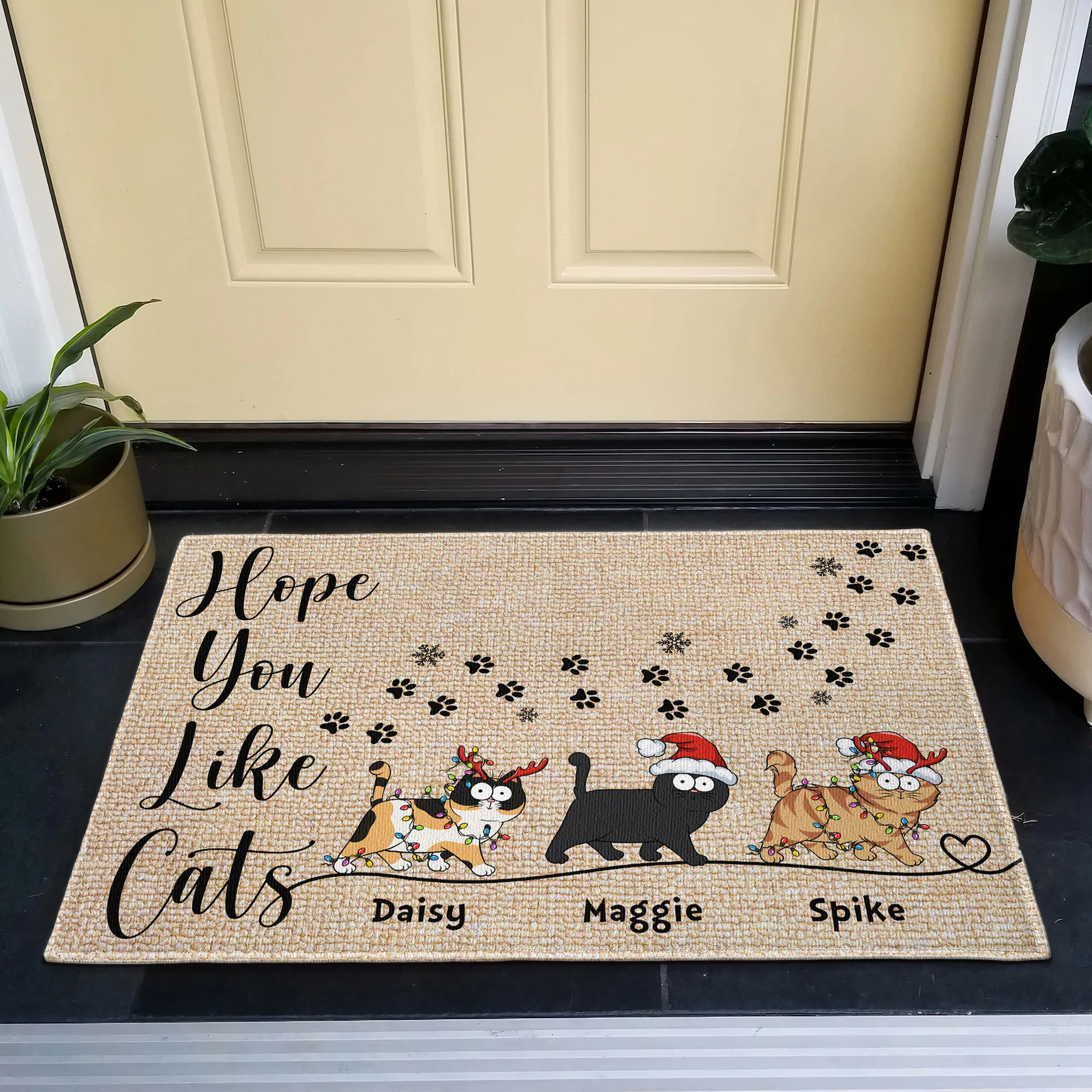 Hope You Like Cats Christmas Decor - Personalized Doormat - Image 3