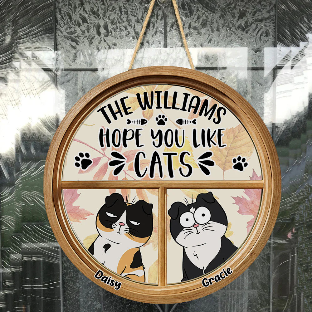 Hope You Like Cats - Personalized Round Wood Sign - Image 3