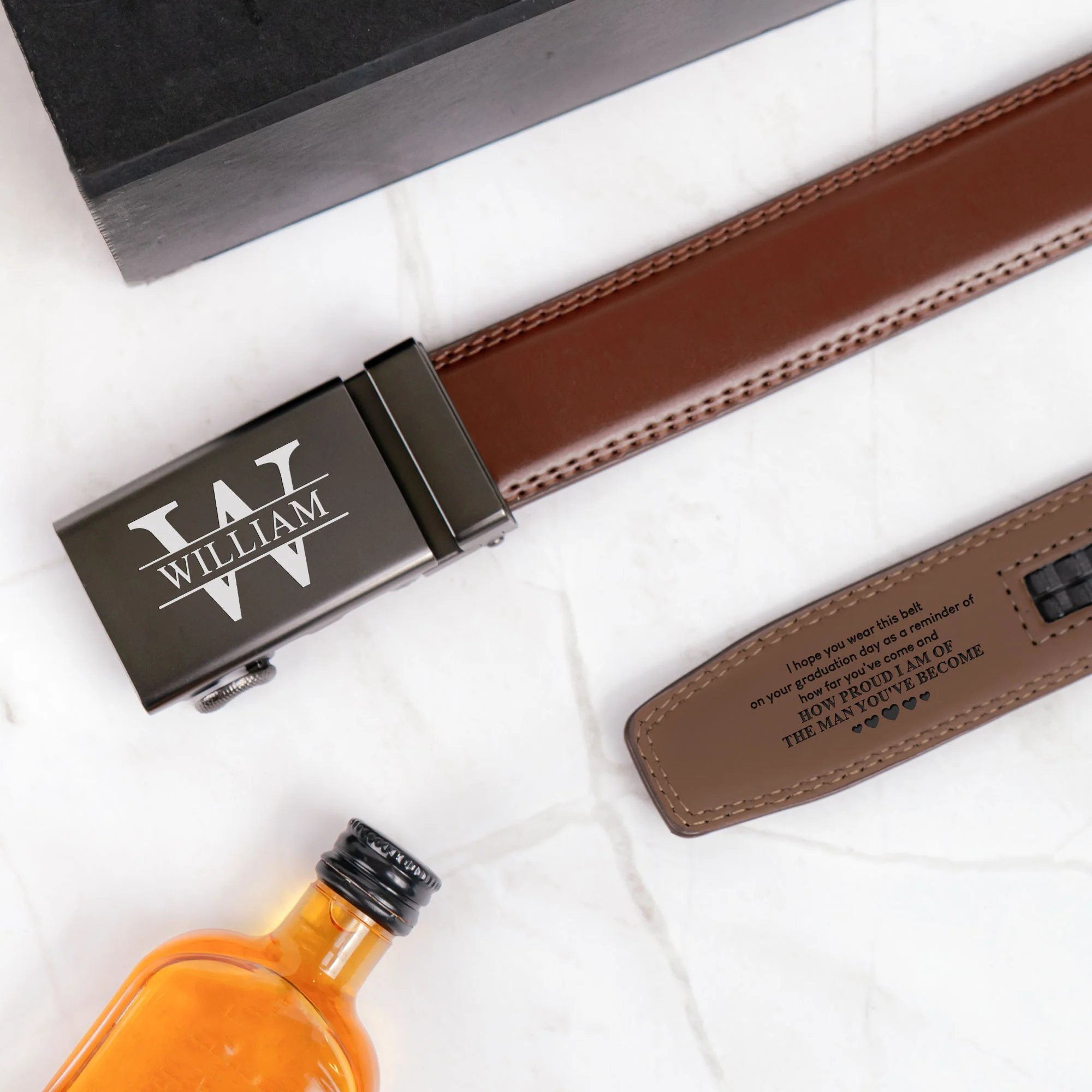 How Proud I Am Of The Man You've Become - Personalized Leather Belt With Engraved Buckle - Image 4