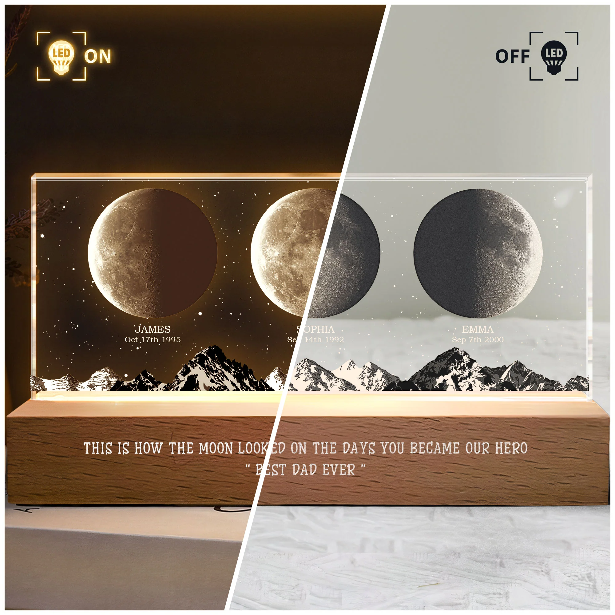 How The Moon Looked On The Day You Became Our Hero - Personalized LED Night Light - Image 3