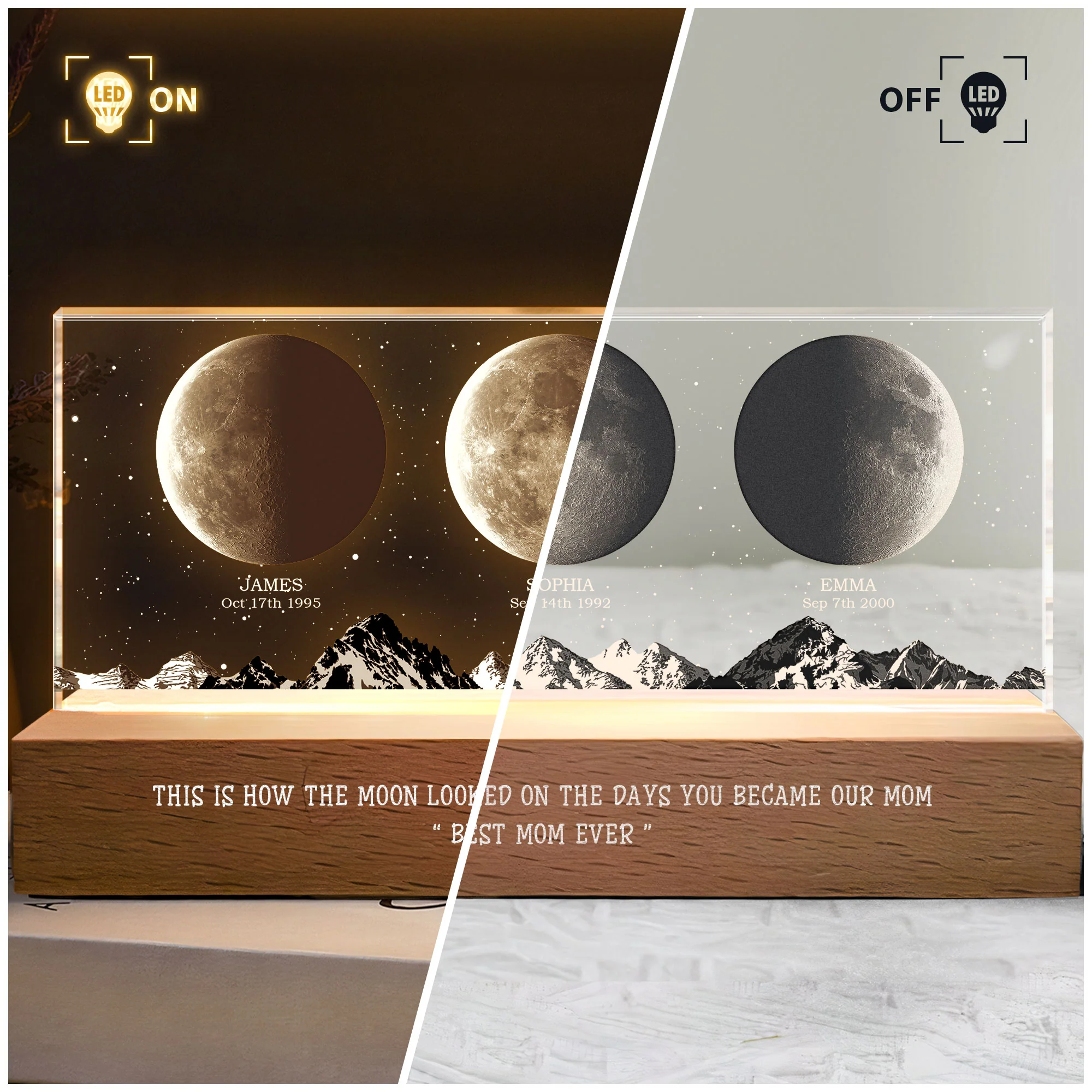 How The Moon Looked On The Day You Became Our Mom - Personalized LED Night Light - Image 3