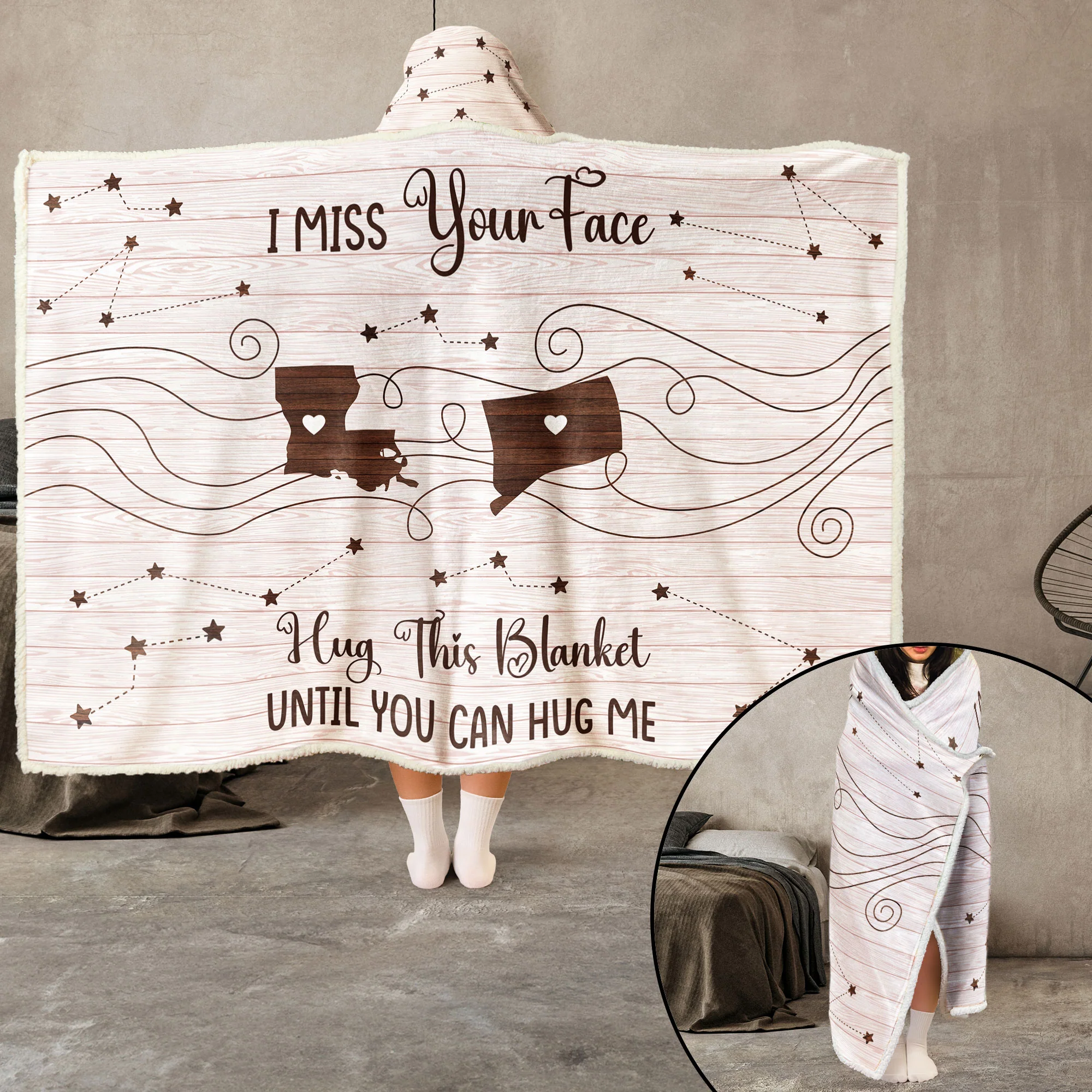 Hug This Blanket Until You Can Hug Me - Custom States - Long Distance Gifts - Personalized Wearable Blanket Hoodie - Image 2