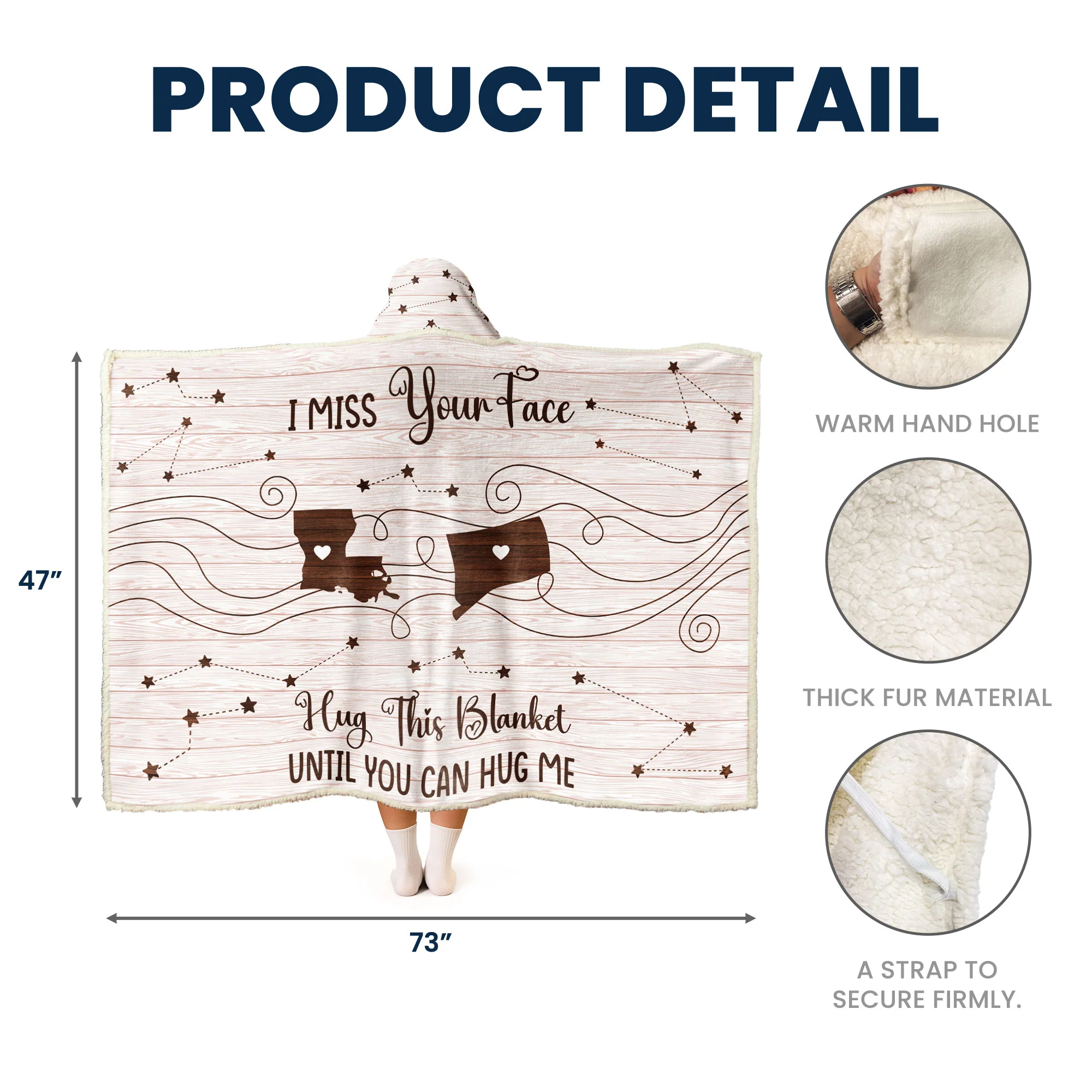 Hug This Blanket Until You Can Hug Me - Custom States - Long Distance Gifts - Personalized Wearable Blanket Hoodie - Image 5
