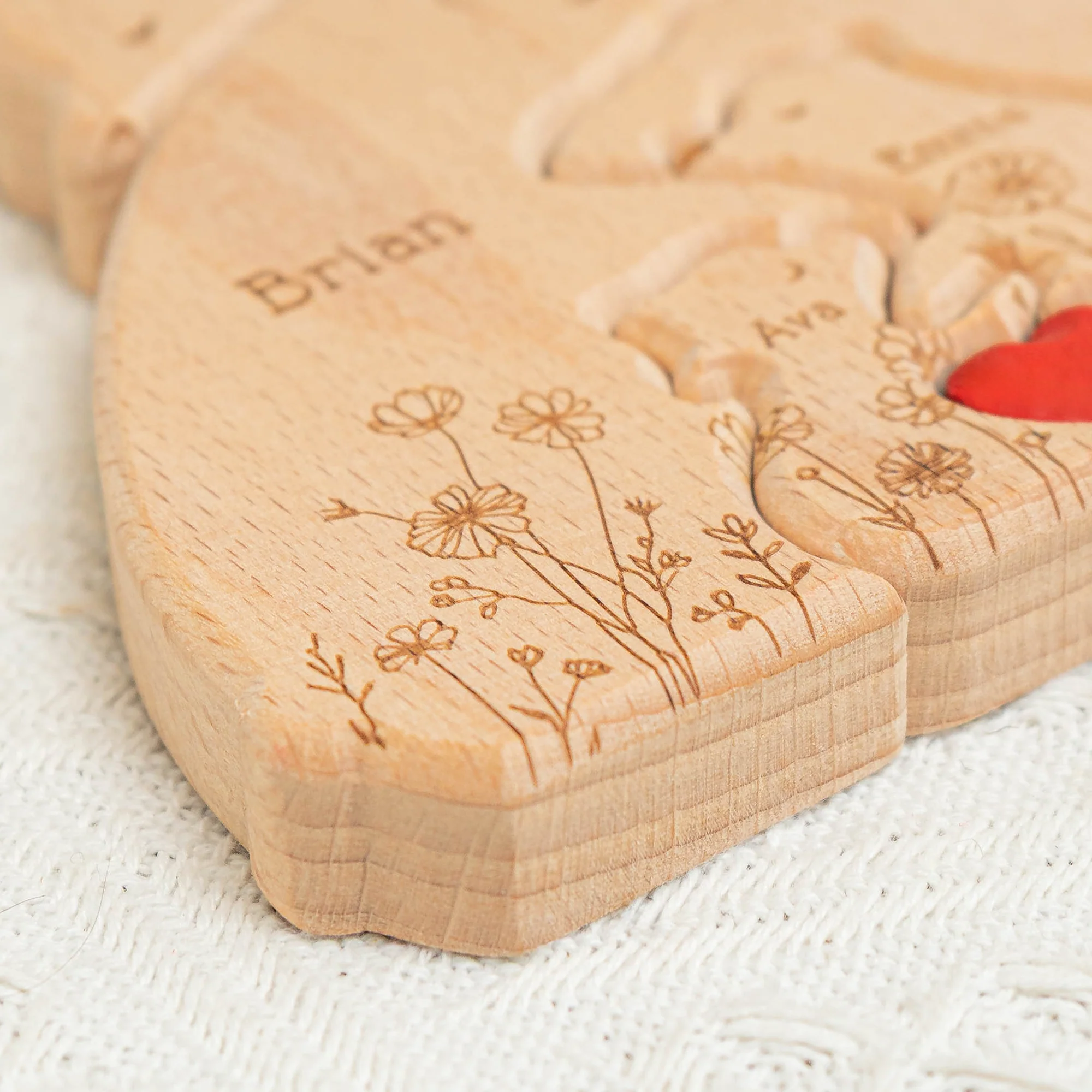 Hugging Bear Family Floral Version - Personalized Wooden Bear Family Puzzle - Gift For Mom - Image 6