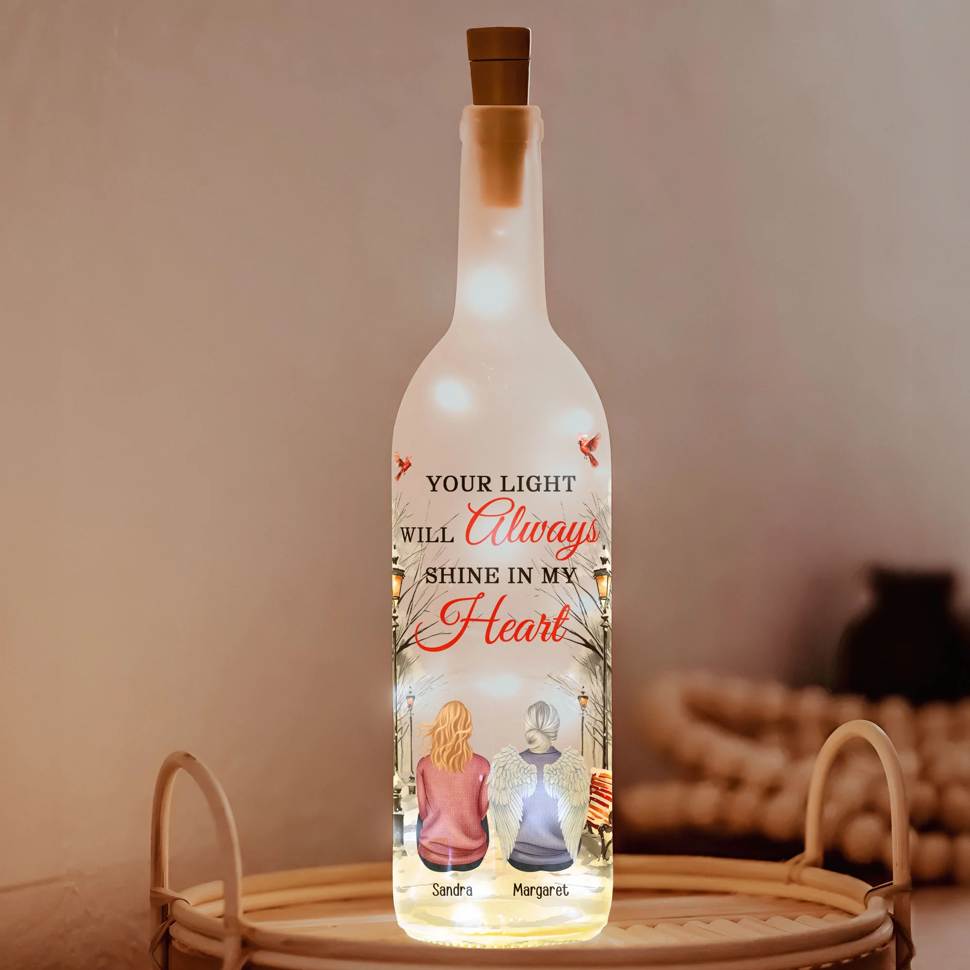 Human Memorial Your Light Will Always Shine In My Heart - Personalized Bottle Lamp - Image 2