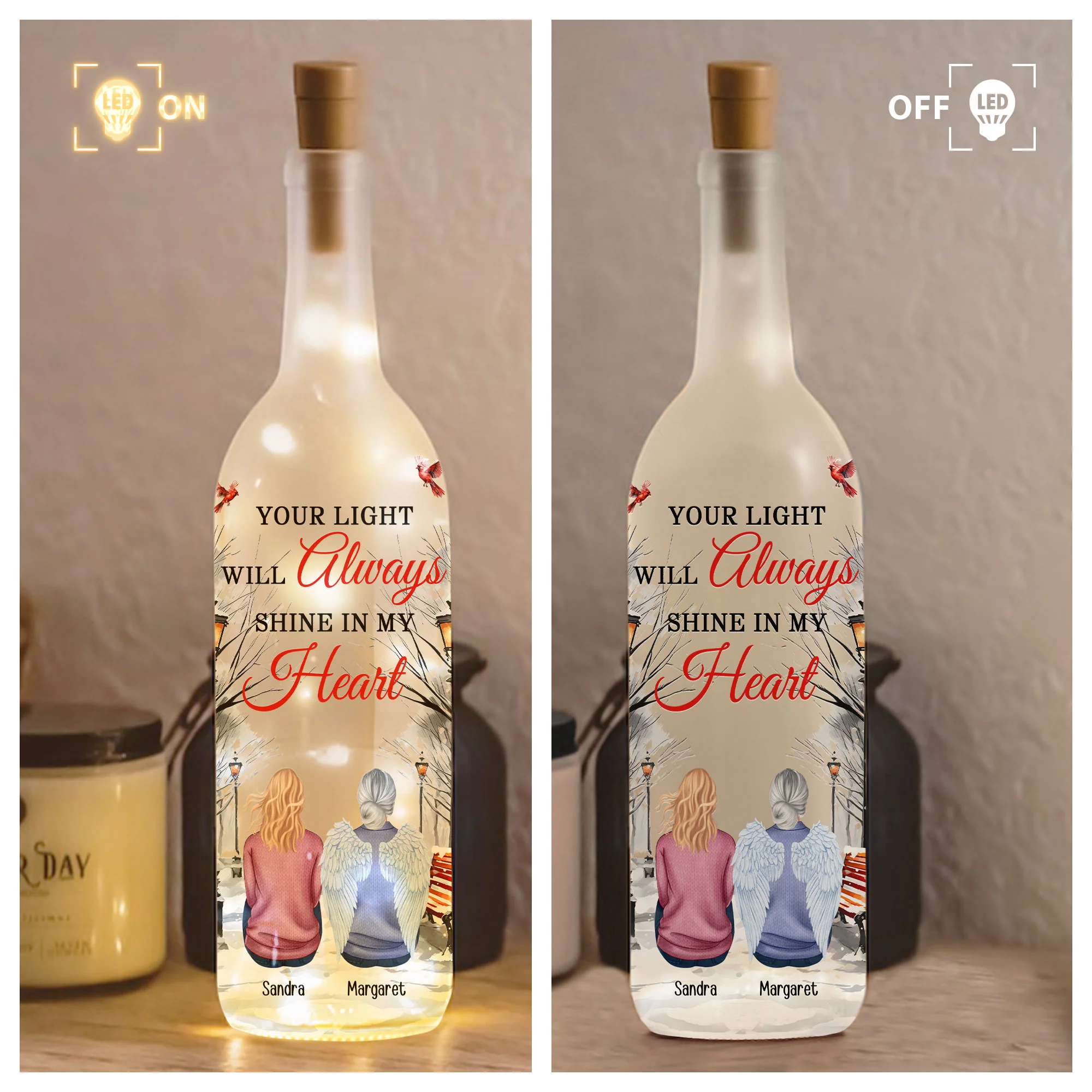 Human Memorial Your Light Will Always Shine In My Heart - Personalized Bottle Lamp - Image 3