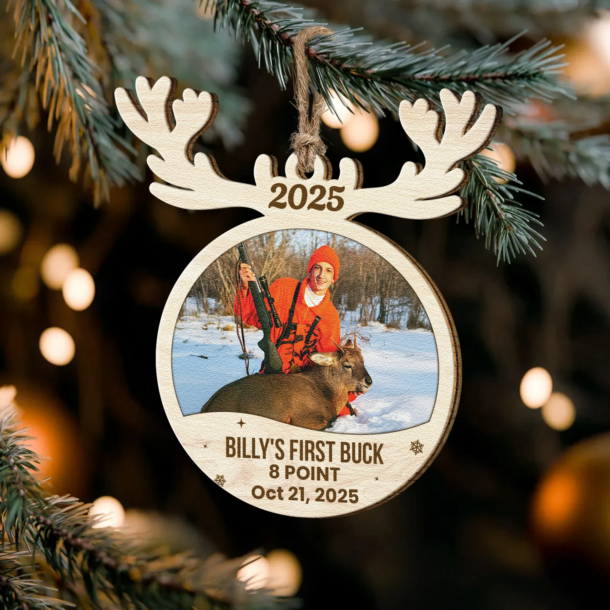 Hunting First Memorable Moment With Kid - Personalized Wooden Photo Ornament - Image 4