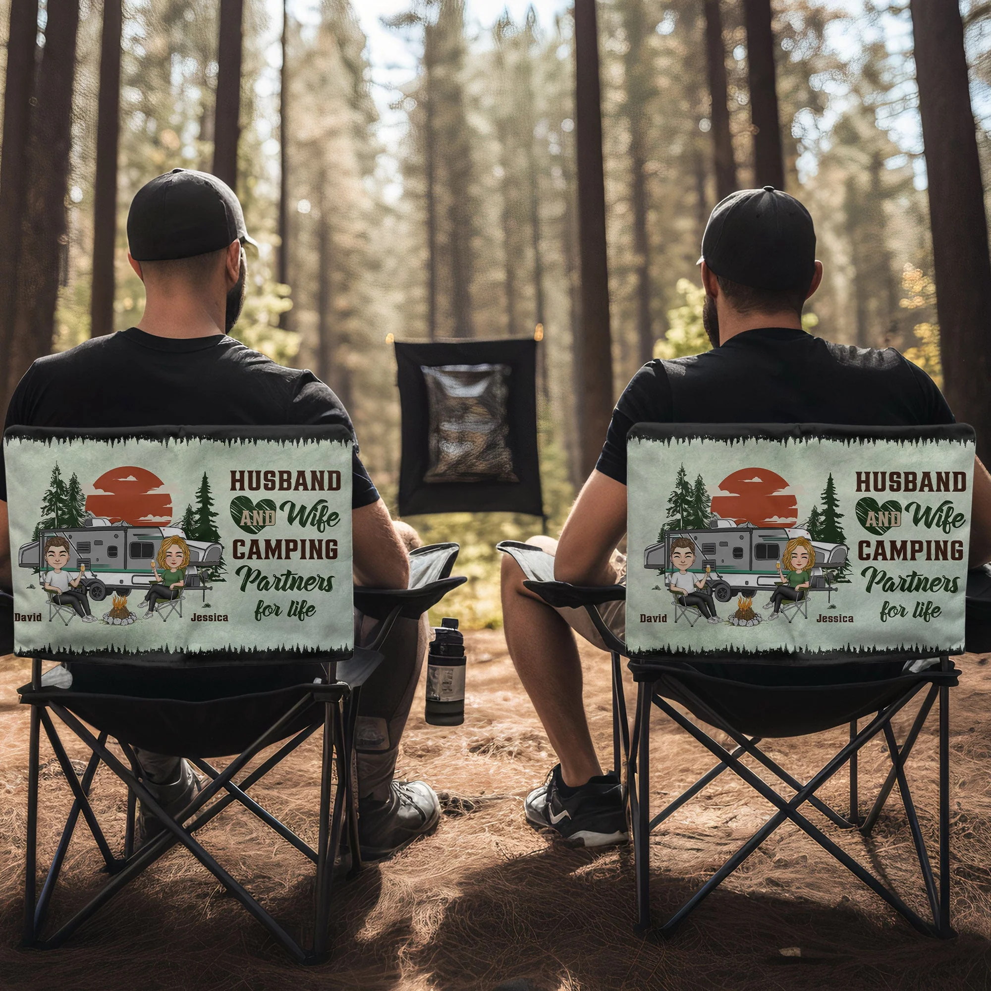 Husband And Wife Camping Partners For Life - Personalized Folding Chair Cover - Image 2
