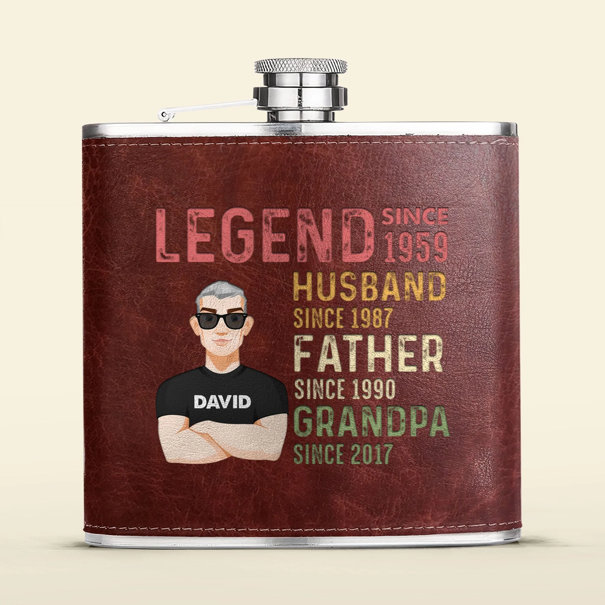 Husband Dad Grandpa Legend Custom Since - Personalized Leather Flask - Image 5