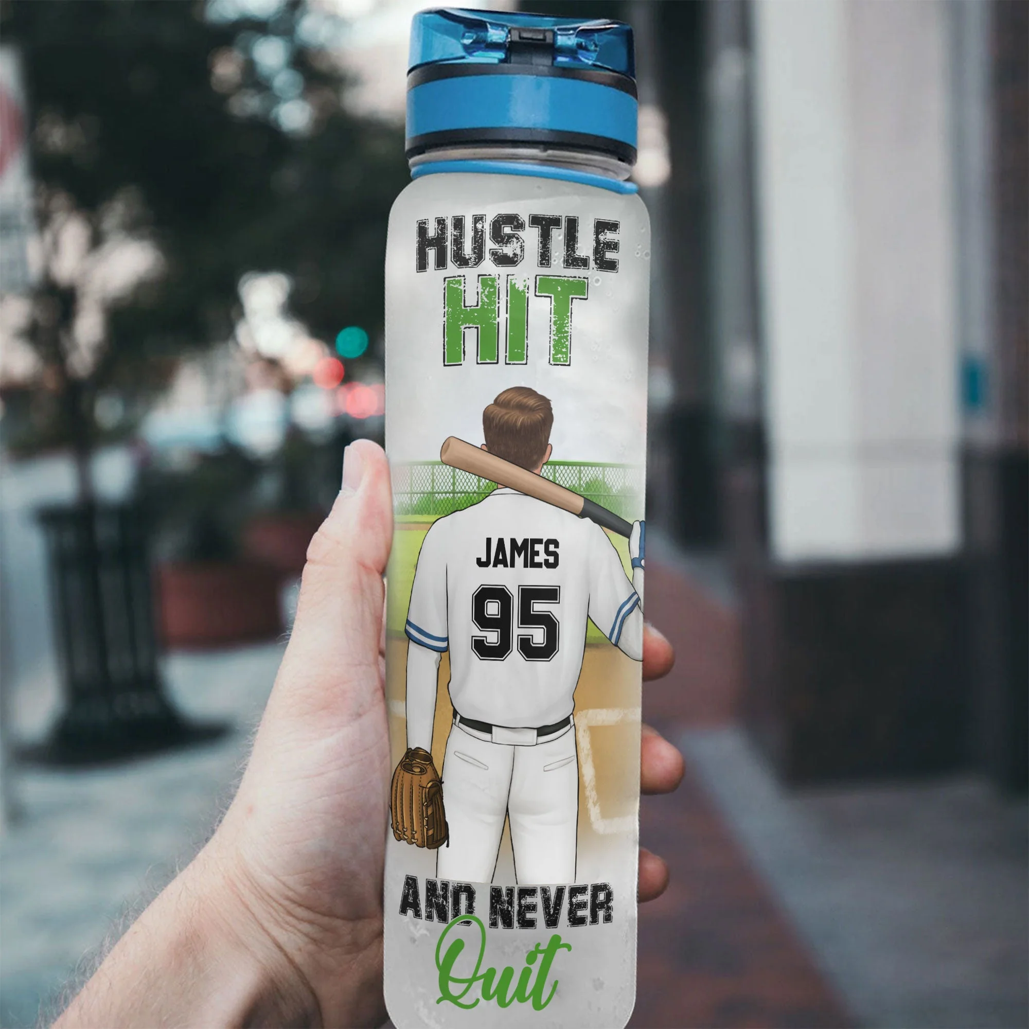 Hustle Hit And Never Quit - Personalized Water Bottle - Image 4