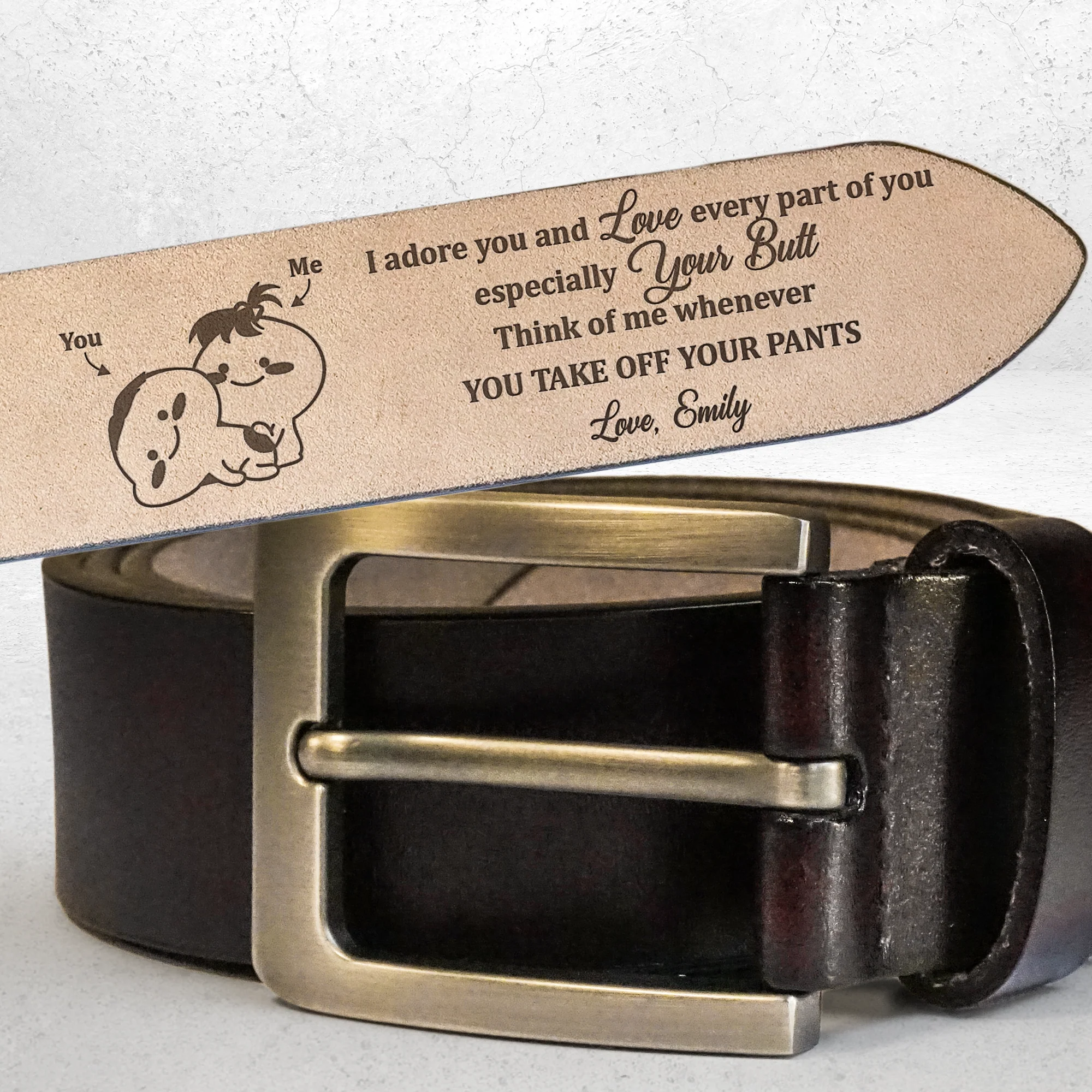 I Adore You And Love Every Part Of You Anniversary Gift - Personalized Engraved Leather Belt - Image 2