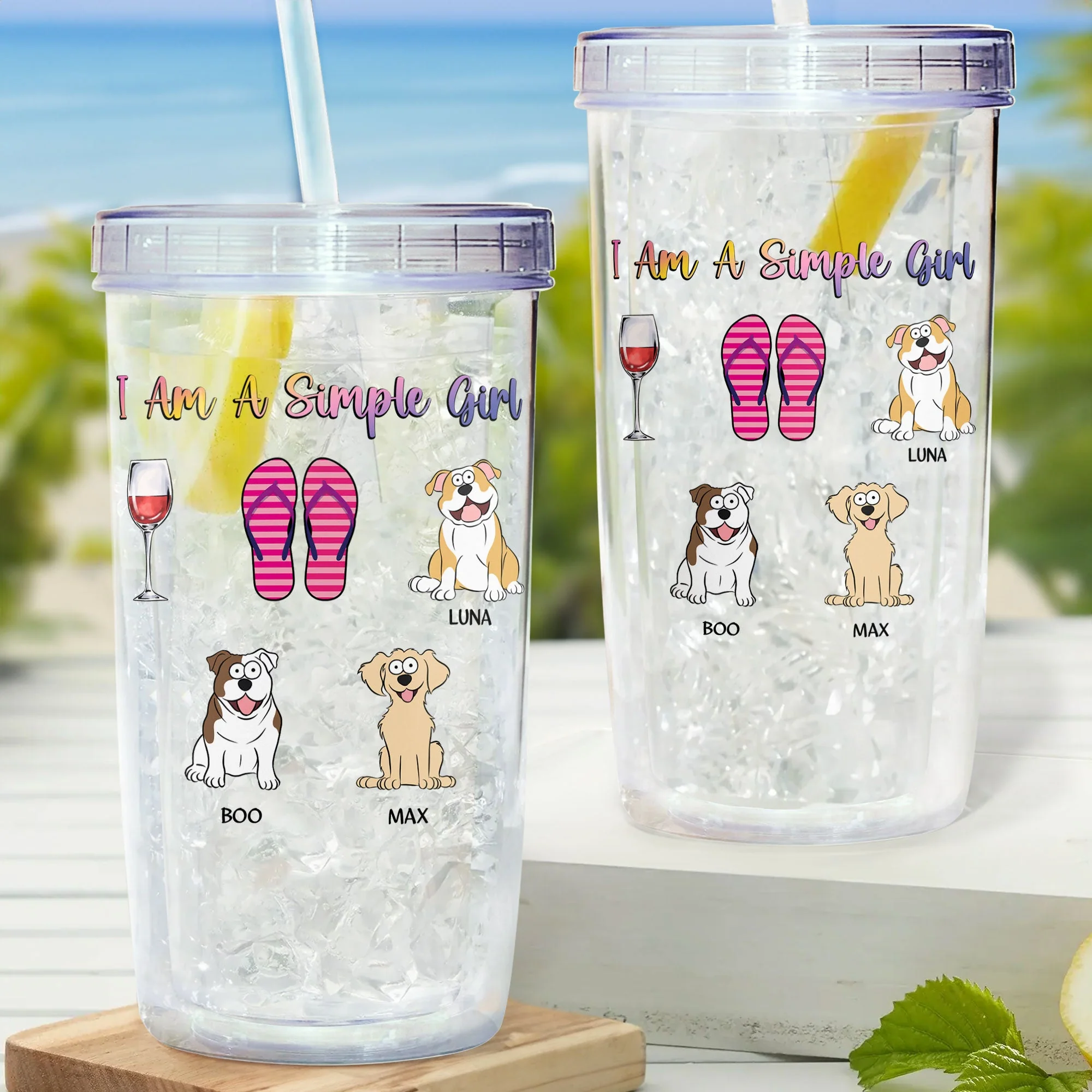 I Am A Simple Girl Dog Cat Flipflop - Personalized Acrylic Tumbler With Straw - Image 4