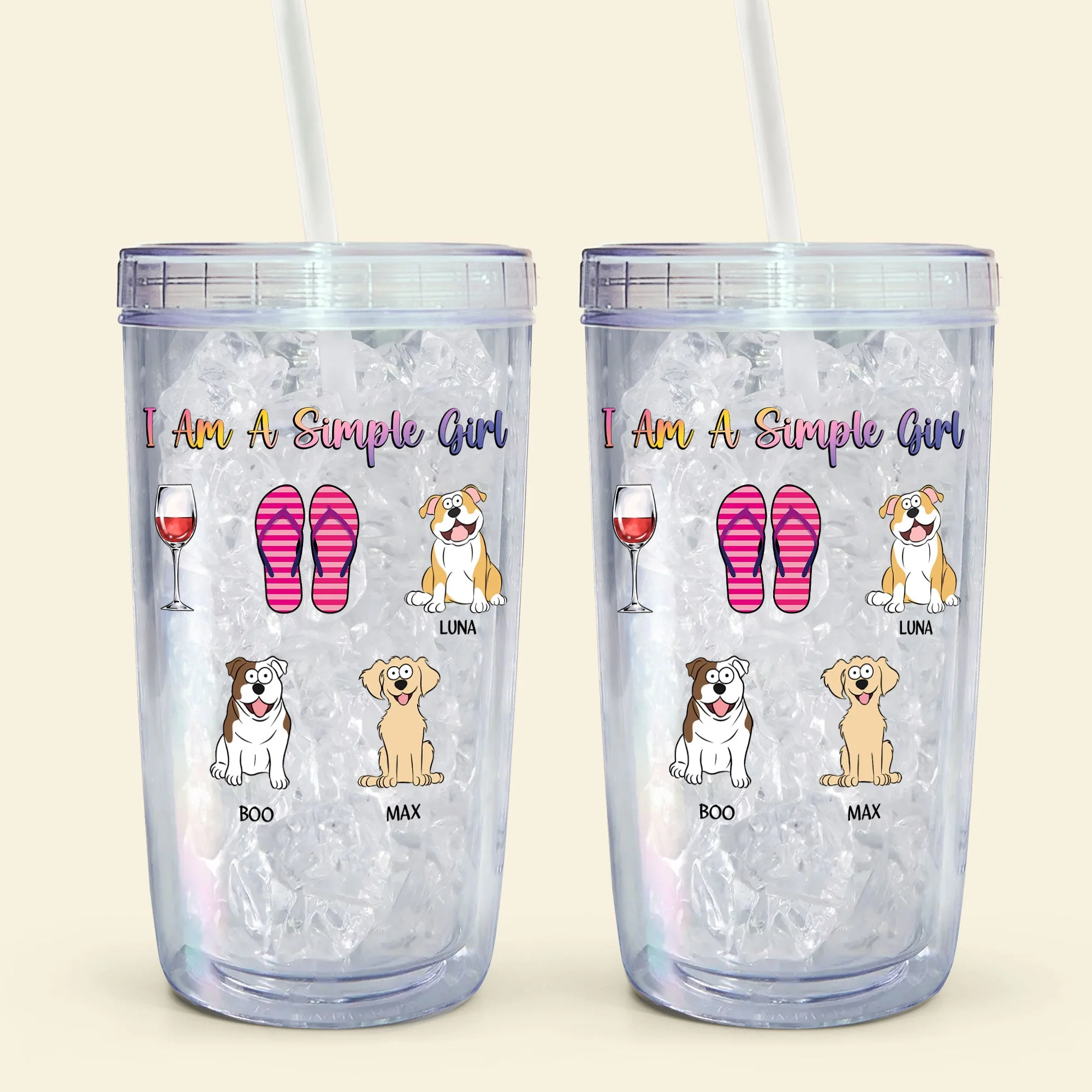I Am A Simple Girl Dog Cat Flipflop - Personalized Acrylic Tumbler With Straw - Image 5