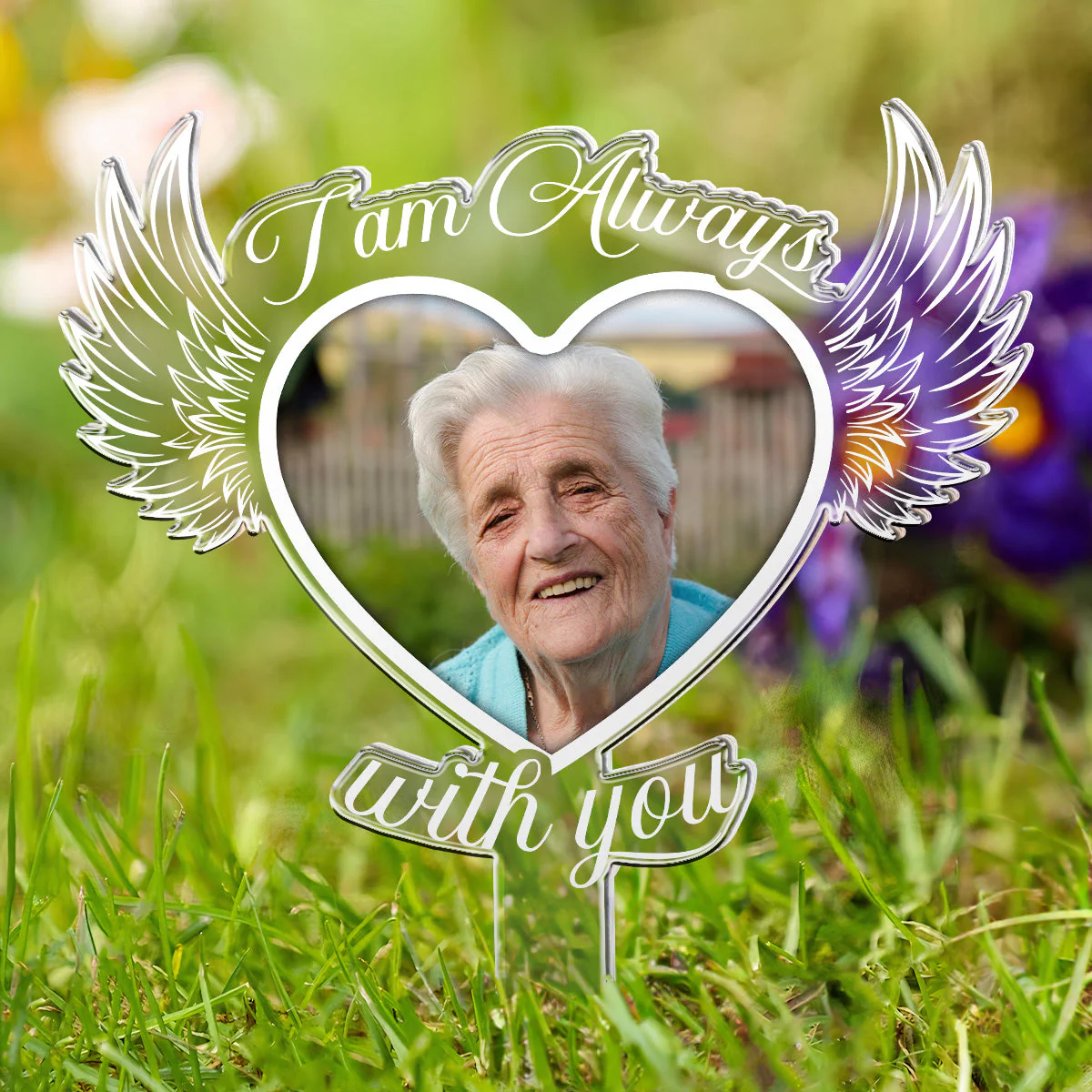 I Am Always With You Heart Wing - Personalized Photo Garden Stake - Image 4