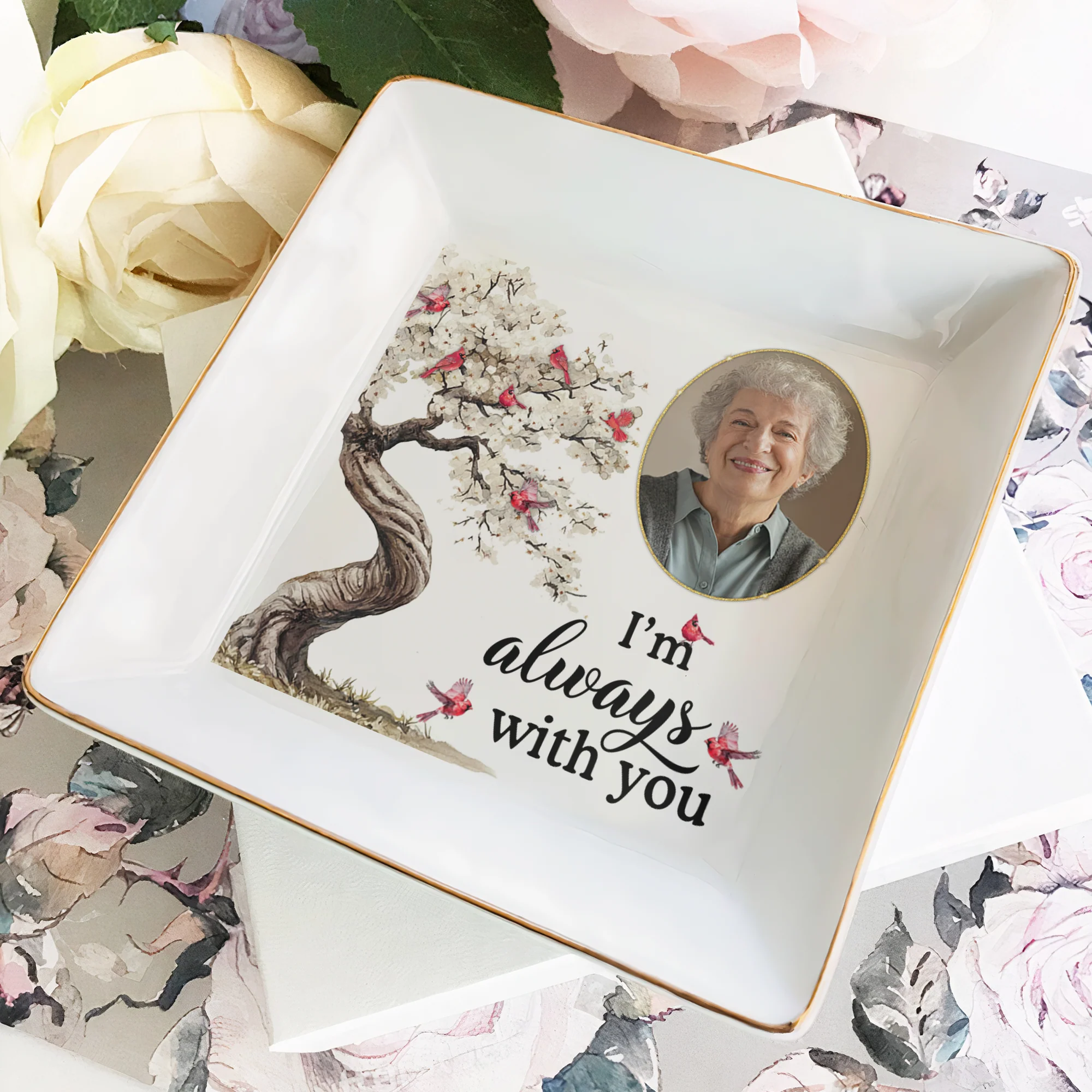 I Am Always With You Memorial Loss Of Loved Ones - Personalized Photo Jewelry Dish - Image 2