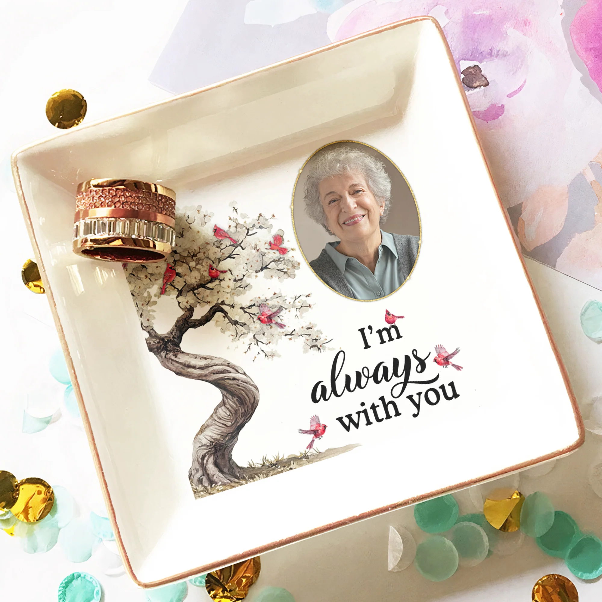 I Am Always With You Memorial Loss Of Loved Ones - Personalized Photo Jewelry Dish - Image 4