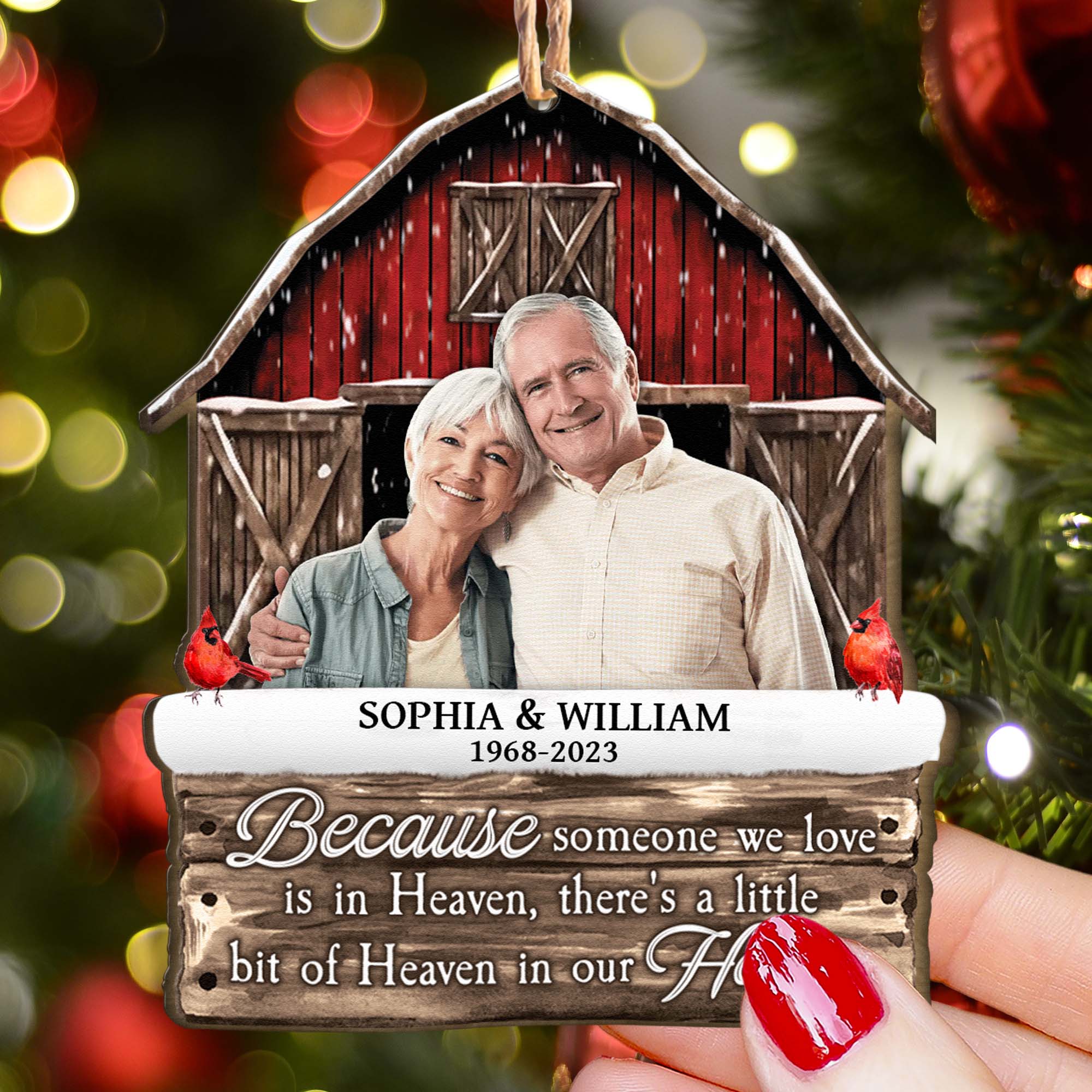 I Am Always With You Memorial Red Barn - Personalized Wooden Ornament - Vintage Ornament - Image 5