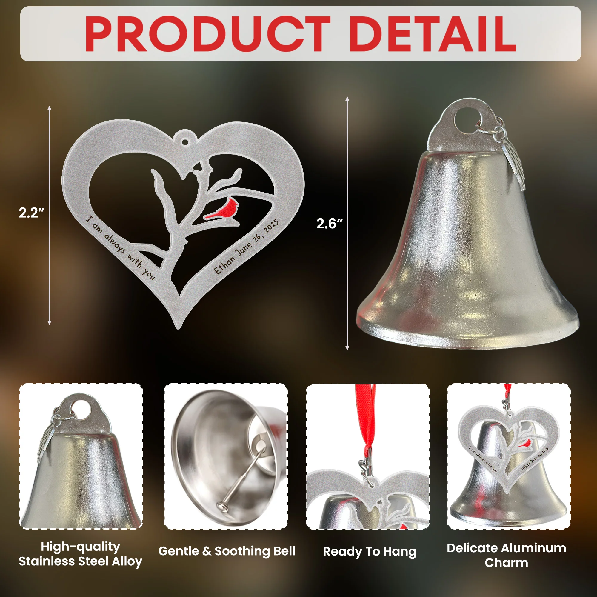 I Am Always With You - Personalized Bell Ornament With Charms - Image 5