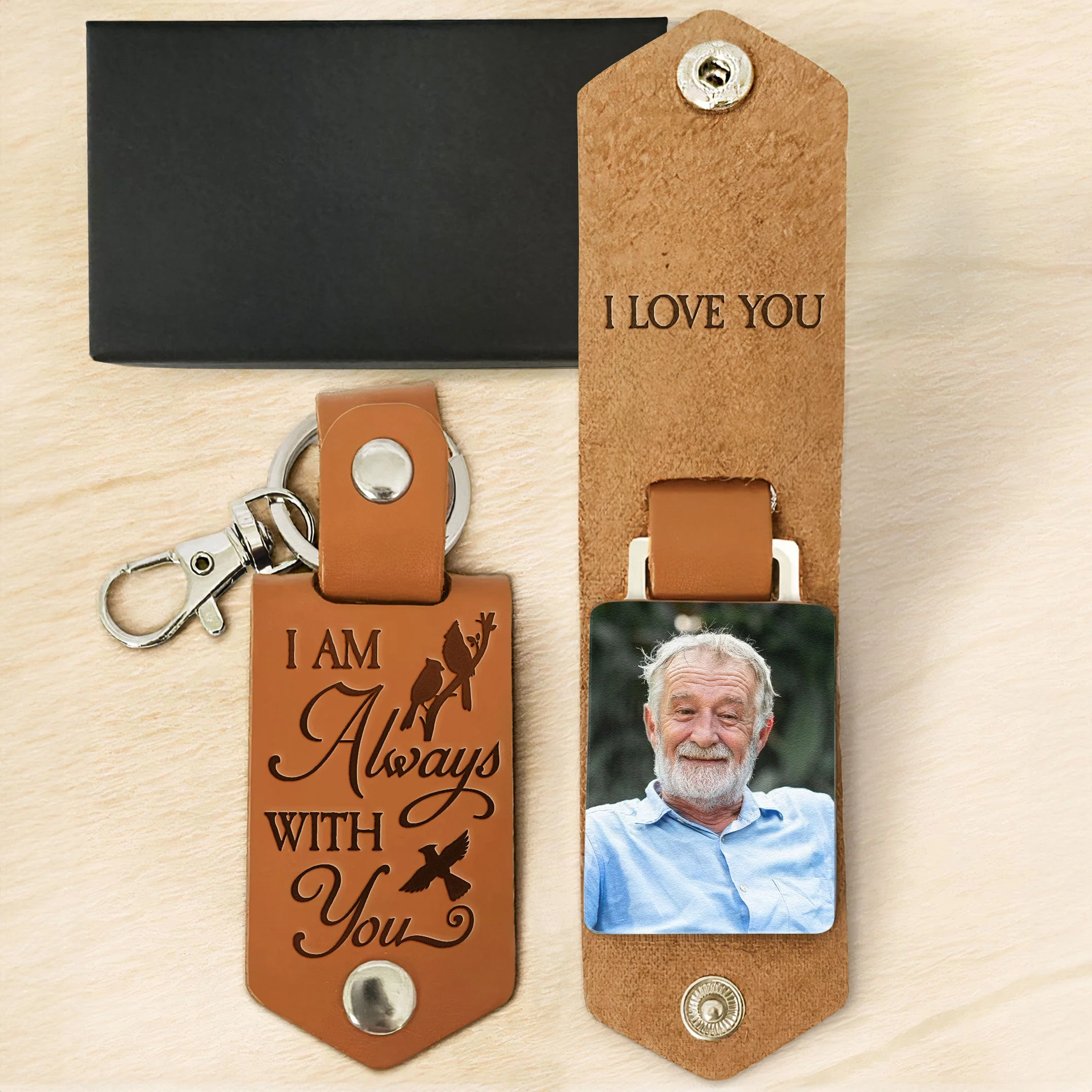 I Am Always With You - Personalized Leather Photo Keychain - Image 5